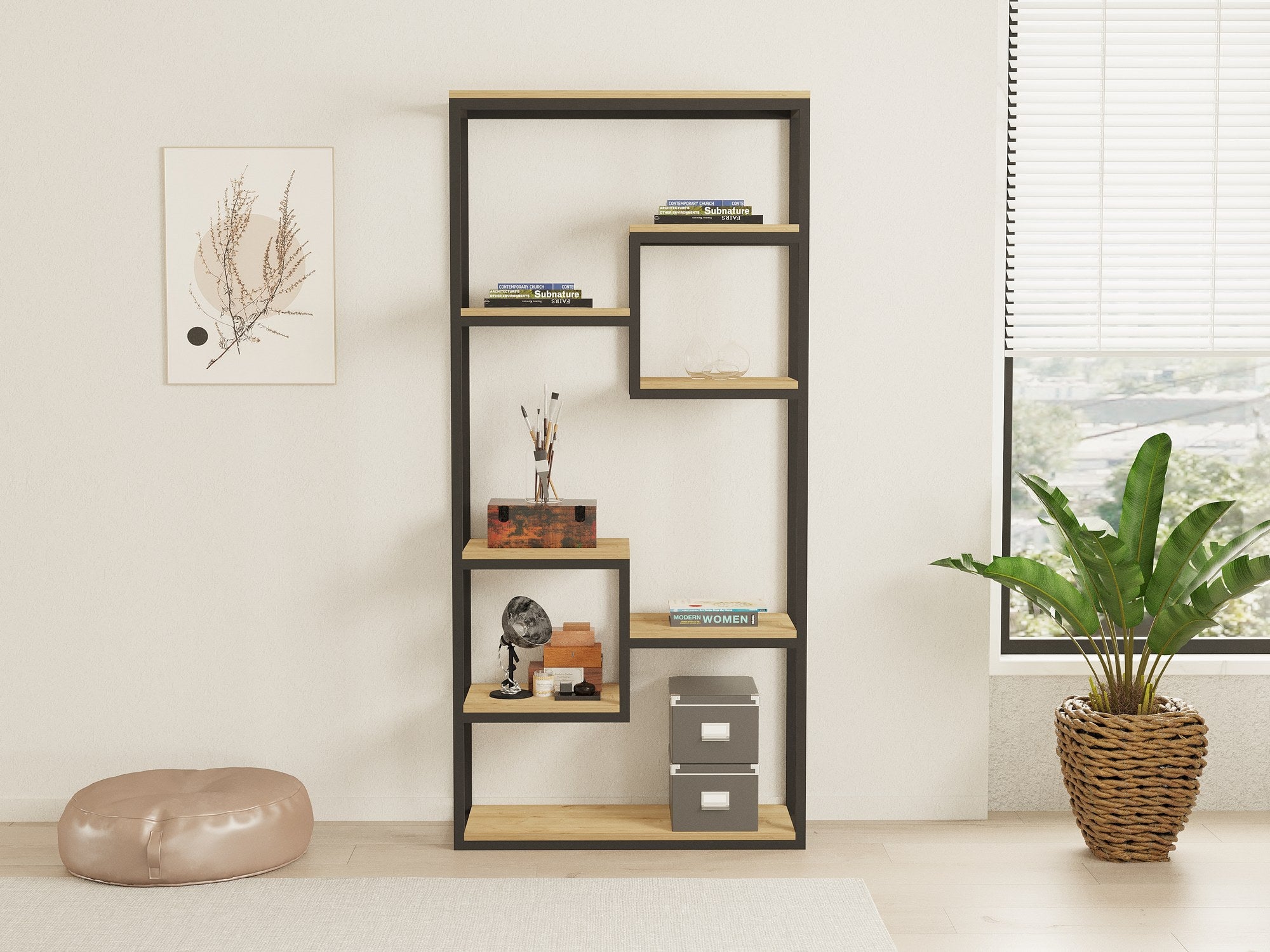 Estante de livros – 85 cm x 182 cm x 29 cm – Preto e Safira – Painéis de partículas revestidos a melamina