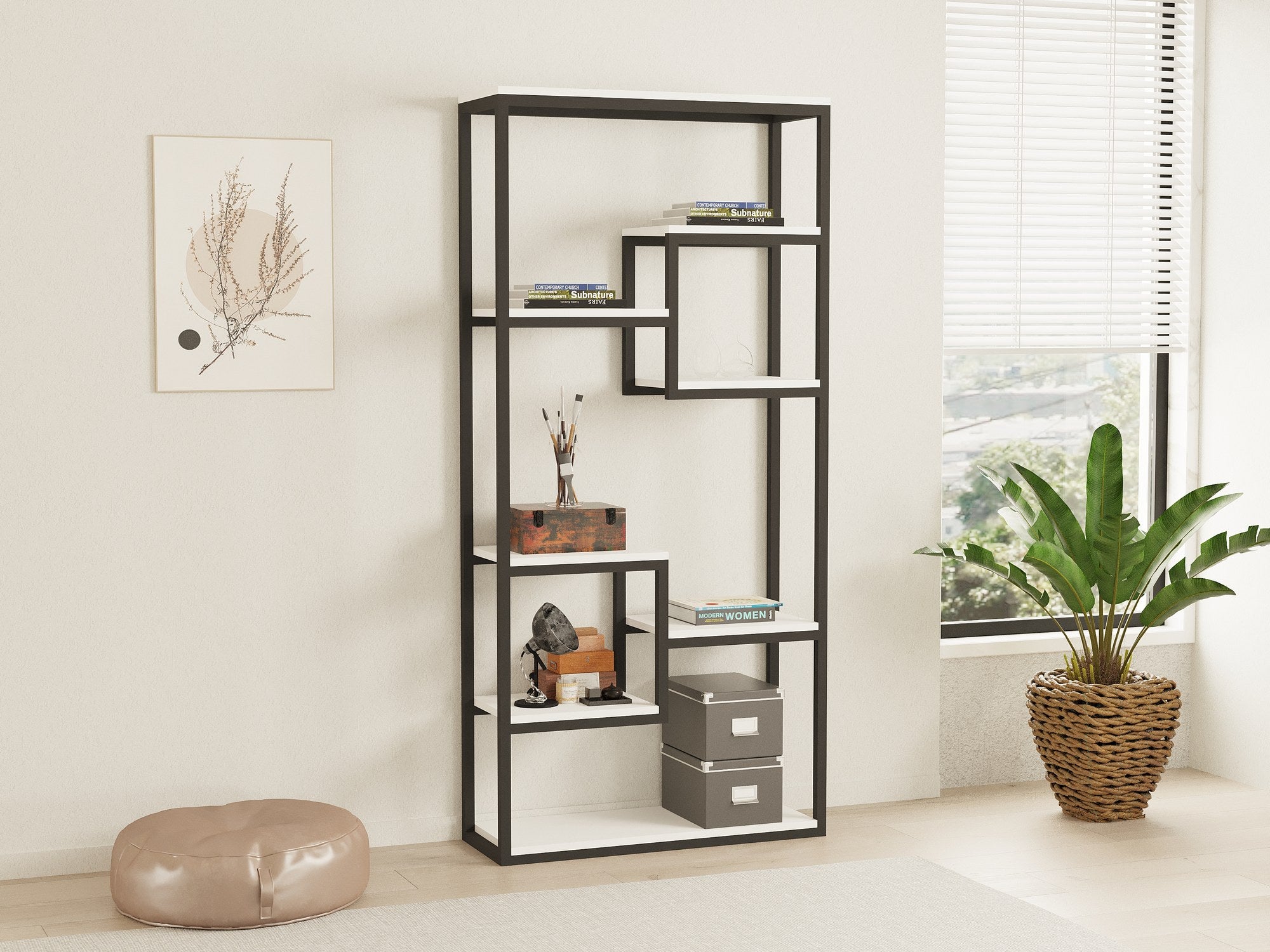 Estante de livros – 85 x 182 x 29 cm – Branco e Preto – Painéis de partículas revestidos a melamina