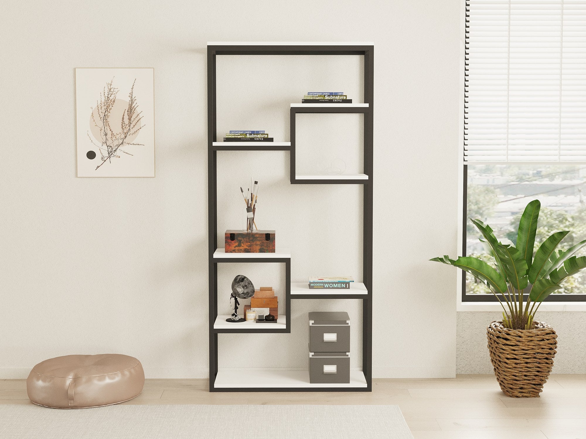 Estante de livros – 85 x 182 x 29 cm – Branco e Preto – Painéis de partículas revestidos a melamina