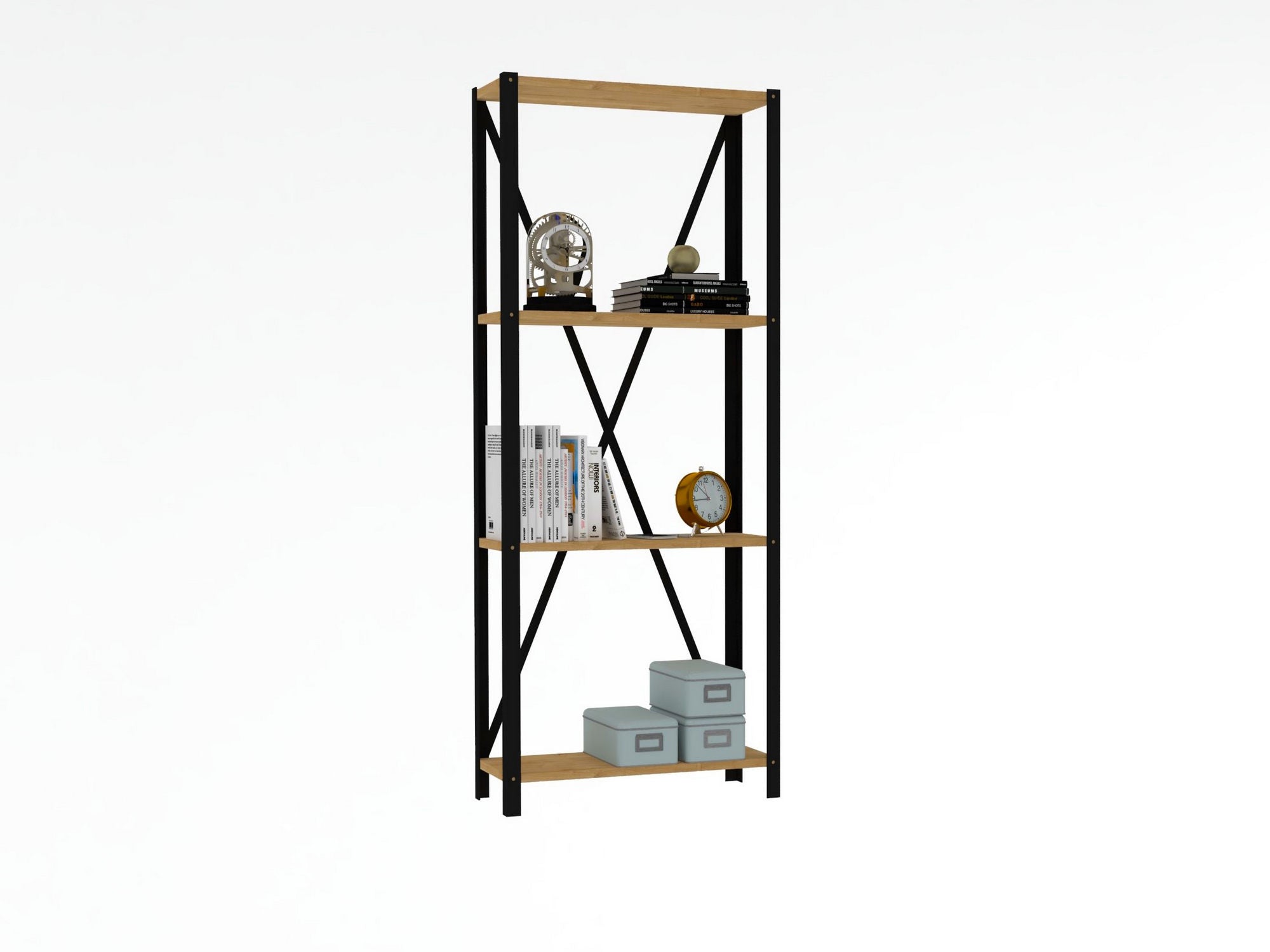 Estante de livros – 60 cm x 149.5 cm x 29 cm – Preto e Safira – Melamina