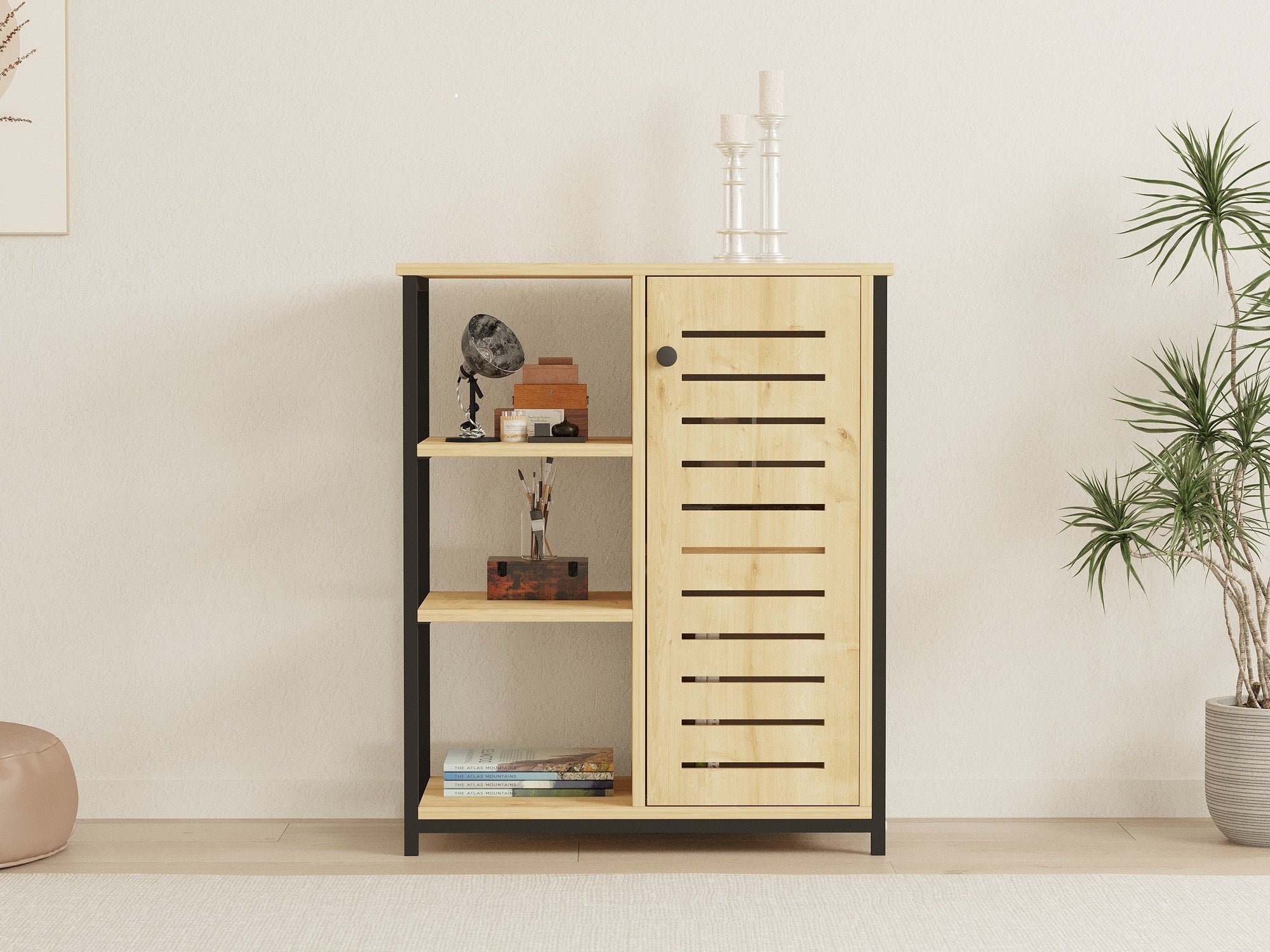 Estante de livros – 72 cm x 83.7 cm x 34 cm – Preto e Safira – Painel de Partículas e Metal