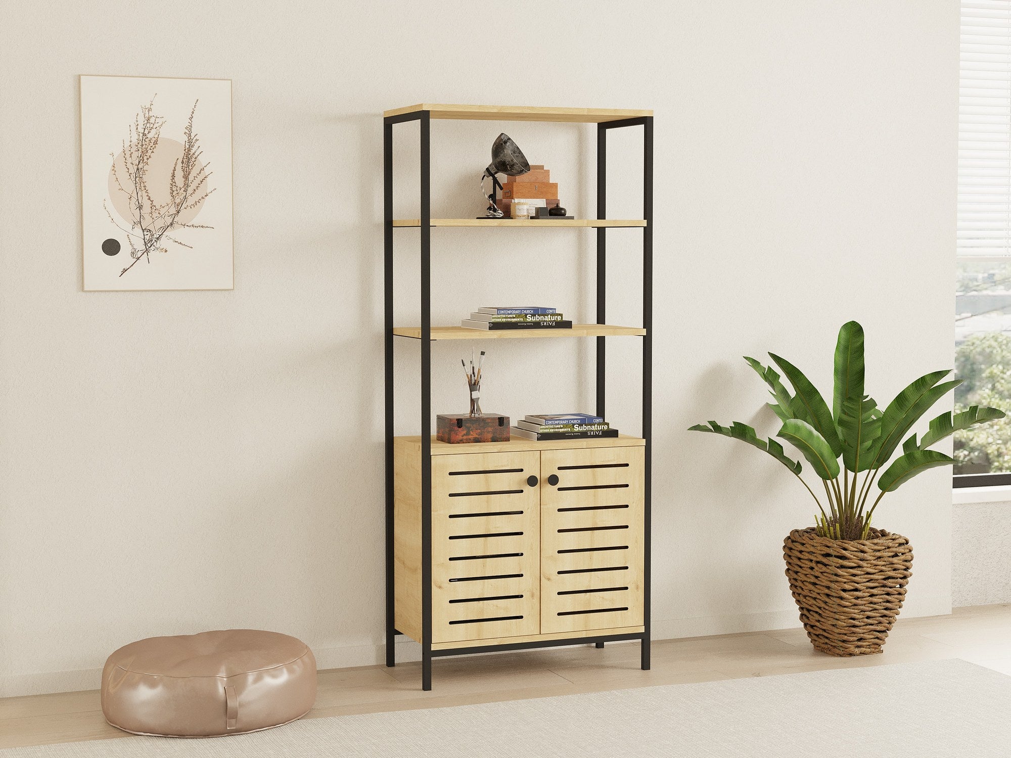 Estante de livros – 70cm x 162.2cm x 34cm – Preto e Safira – Metal e Aglomerado