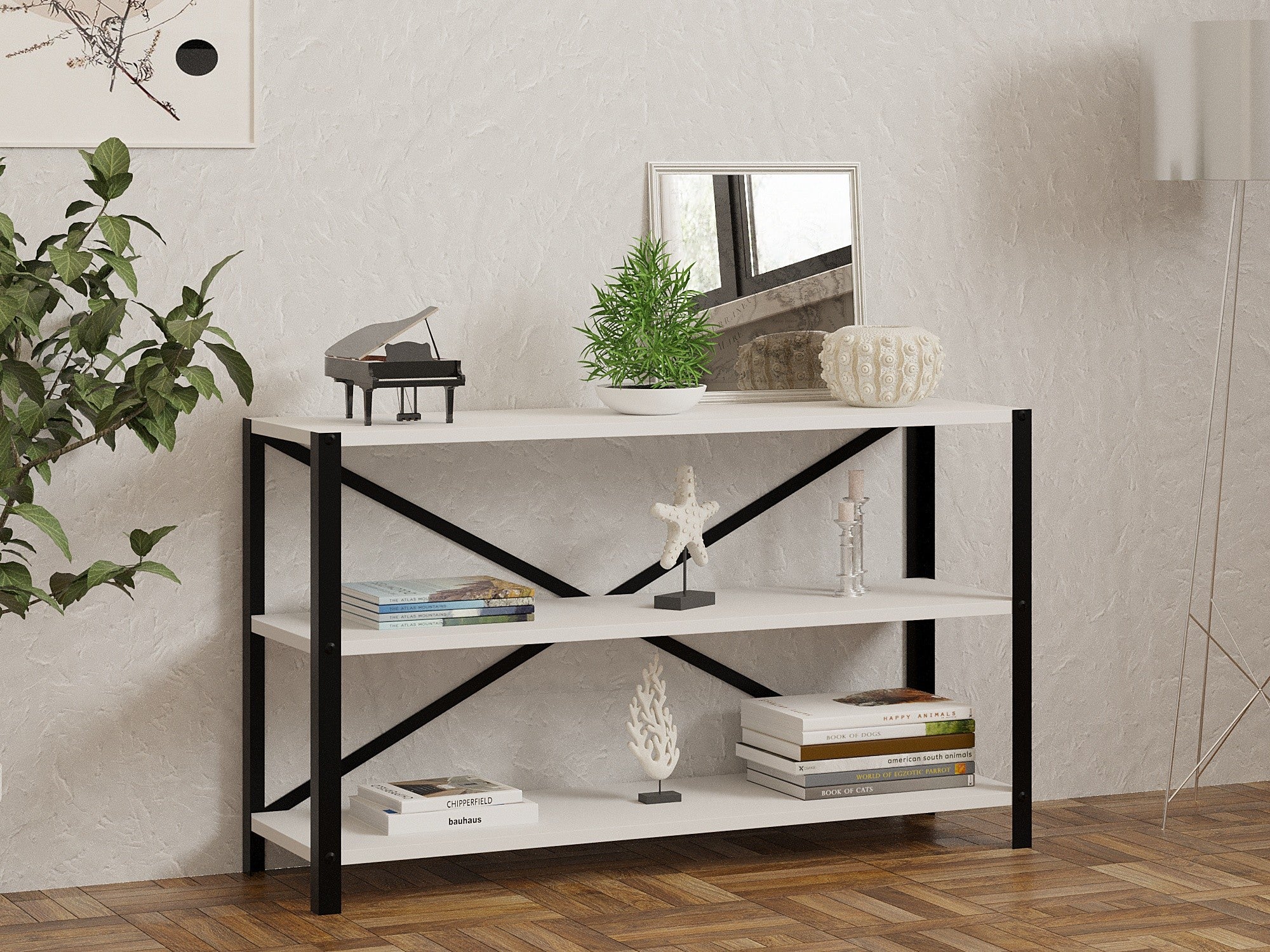 Estante de livros – 103 cm x 60 cm x 29,5 cm – Branco – Painéis de partículas revestidos a melamina