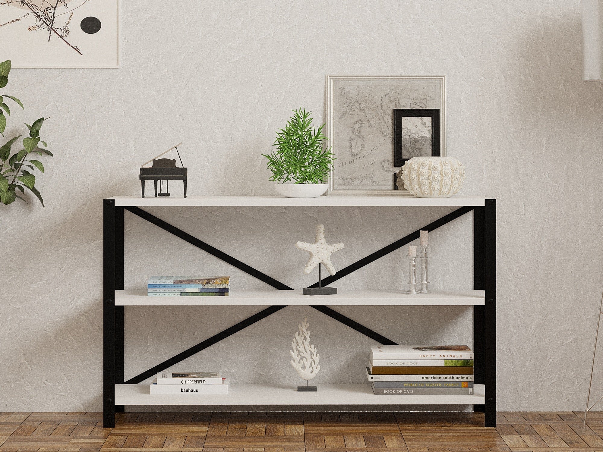 Estante de livros – 103 cm x 60 cm x 29,5 cm – Branco – Painéis de partículas revestidos a melamina