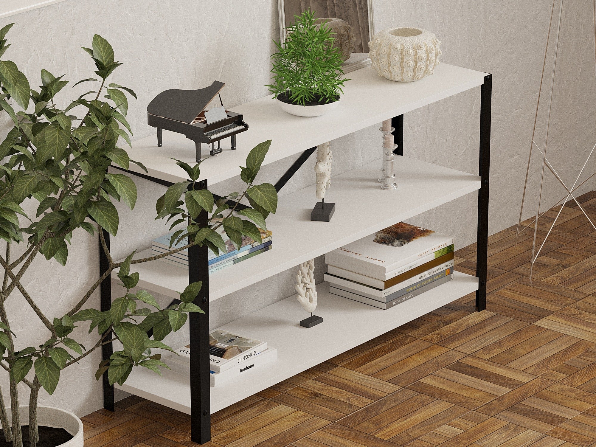 Estante de livros – 103 cm x 60 cm x 29,5 cm – Branco – Painéis de partículas revestidos a melamina