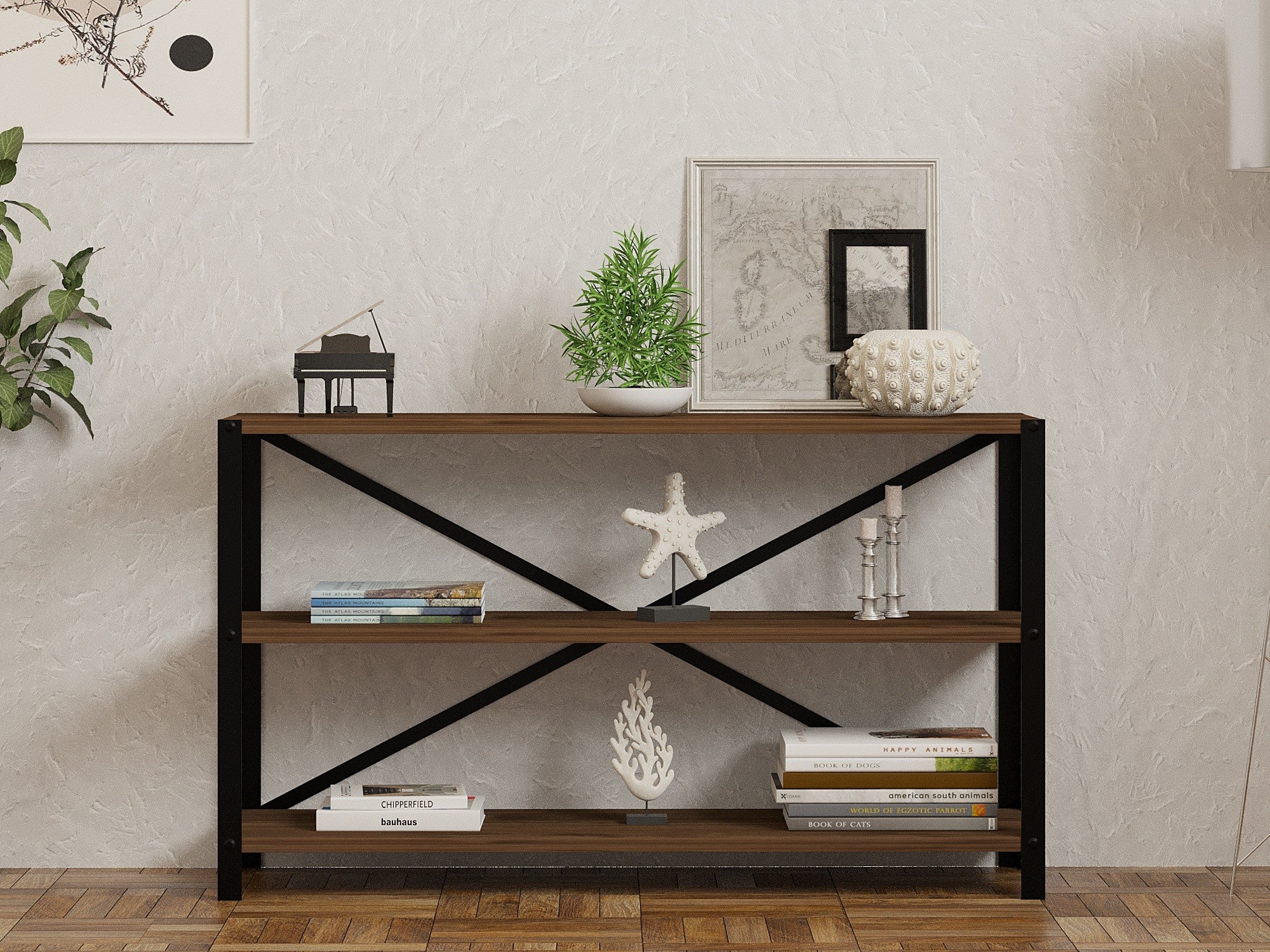 Estante de livros – 103 cm x 60 cm x 29.5 cm – nogueira – painel de partículas