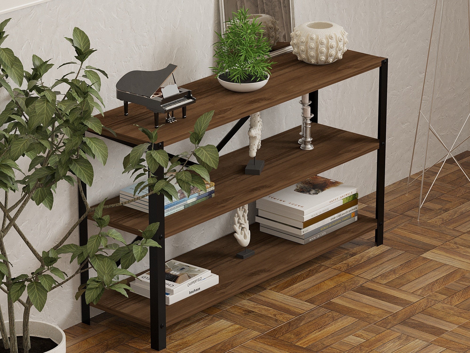 Estante de livros – 103 cm x 60 cm x 29.5 cm – nogueira – painel de partículas