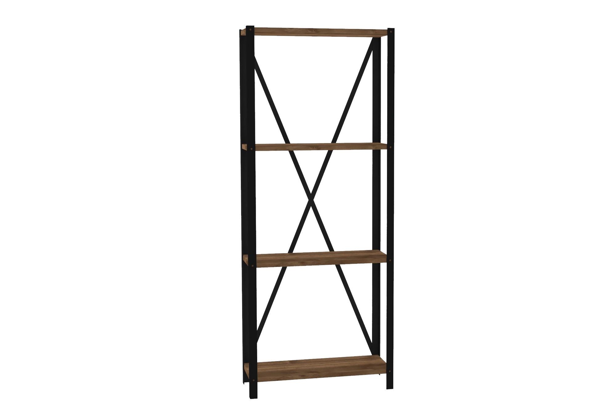 Estante de livros – 60cm x 149,5cm x 29cm – Nogueira e Preto – Painel de partículas e metal