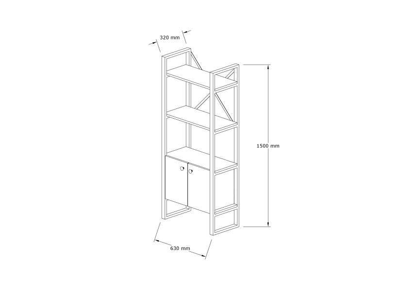 Estante de livros – 64 cm x 160 cm x 32 cm – Safira e preto – Metal e painel de partículas