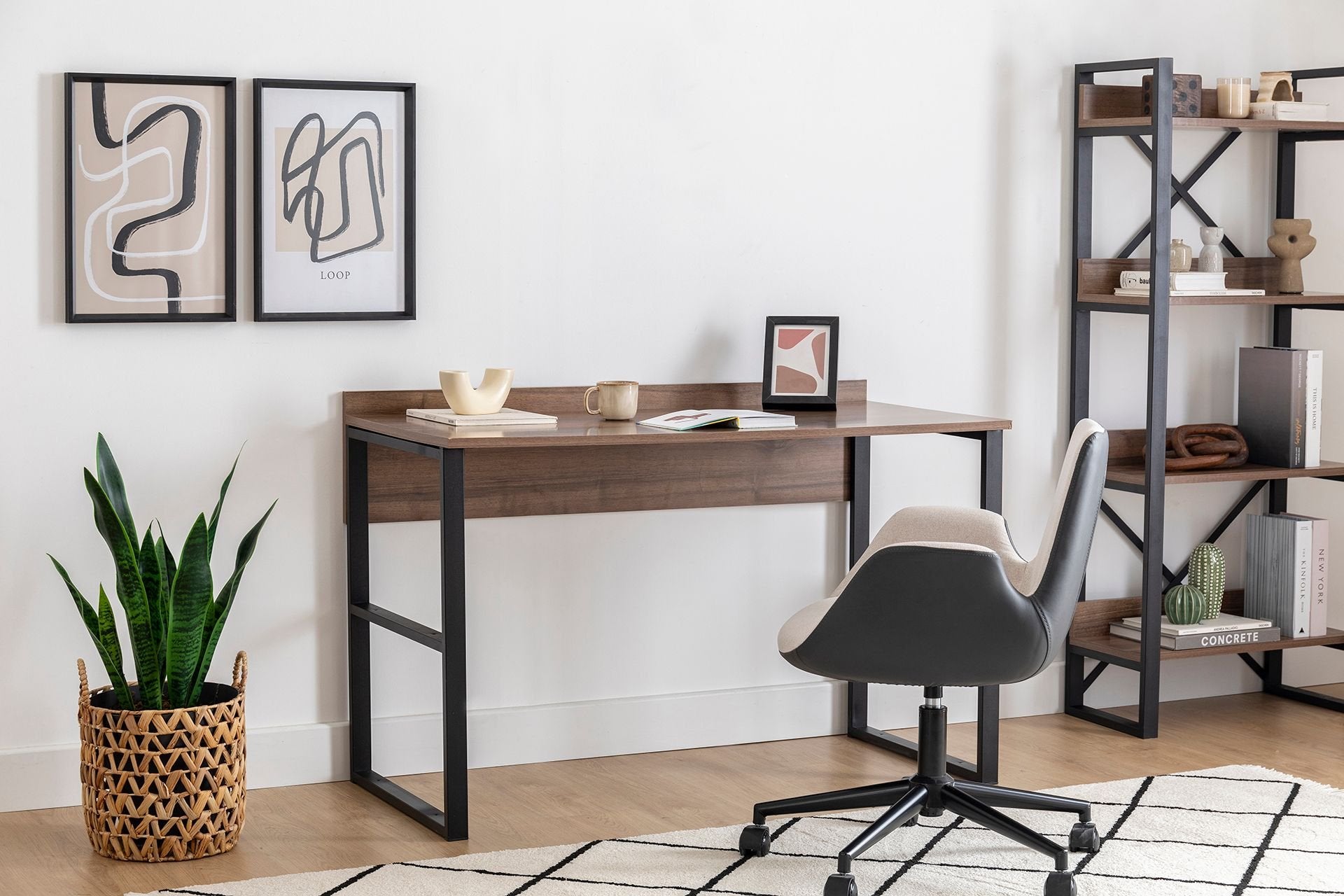 Secretária Multiuso – 112 x 78,8 x 60 cm – Nogueira e Preto – Aglomerado e Metal