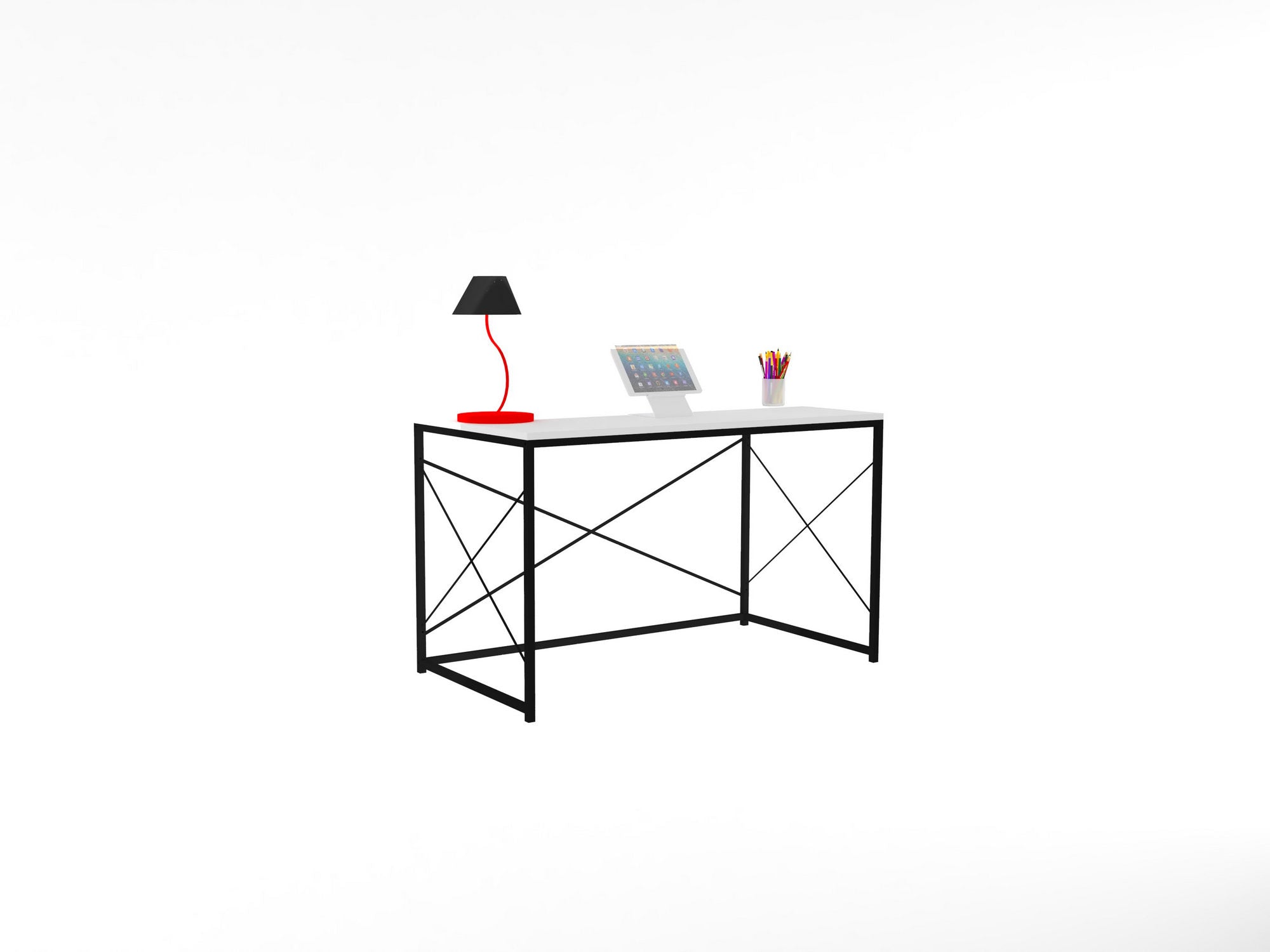 Secretária de Estudo – 121cm x 72cm x 60cm – Branco e Preto – Painel de partículas revestido a melamina e metal
