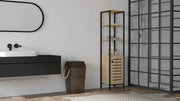 Armário de Casa de Banho – 38 cm x 162.2 cm x 34 cm – Preto e Safira – Painel de Partículas Revestido a Melamina