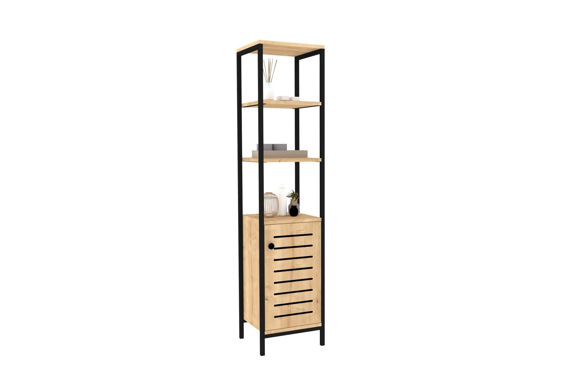 Armário de Casa de Banho – 38 cm x 162.2 cm x 34 cm – Preto e Safira – Painel de Partículas Revestido a Melamina