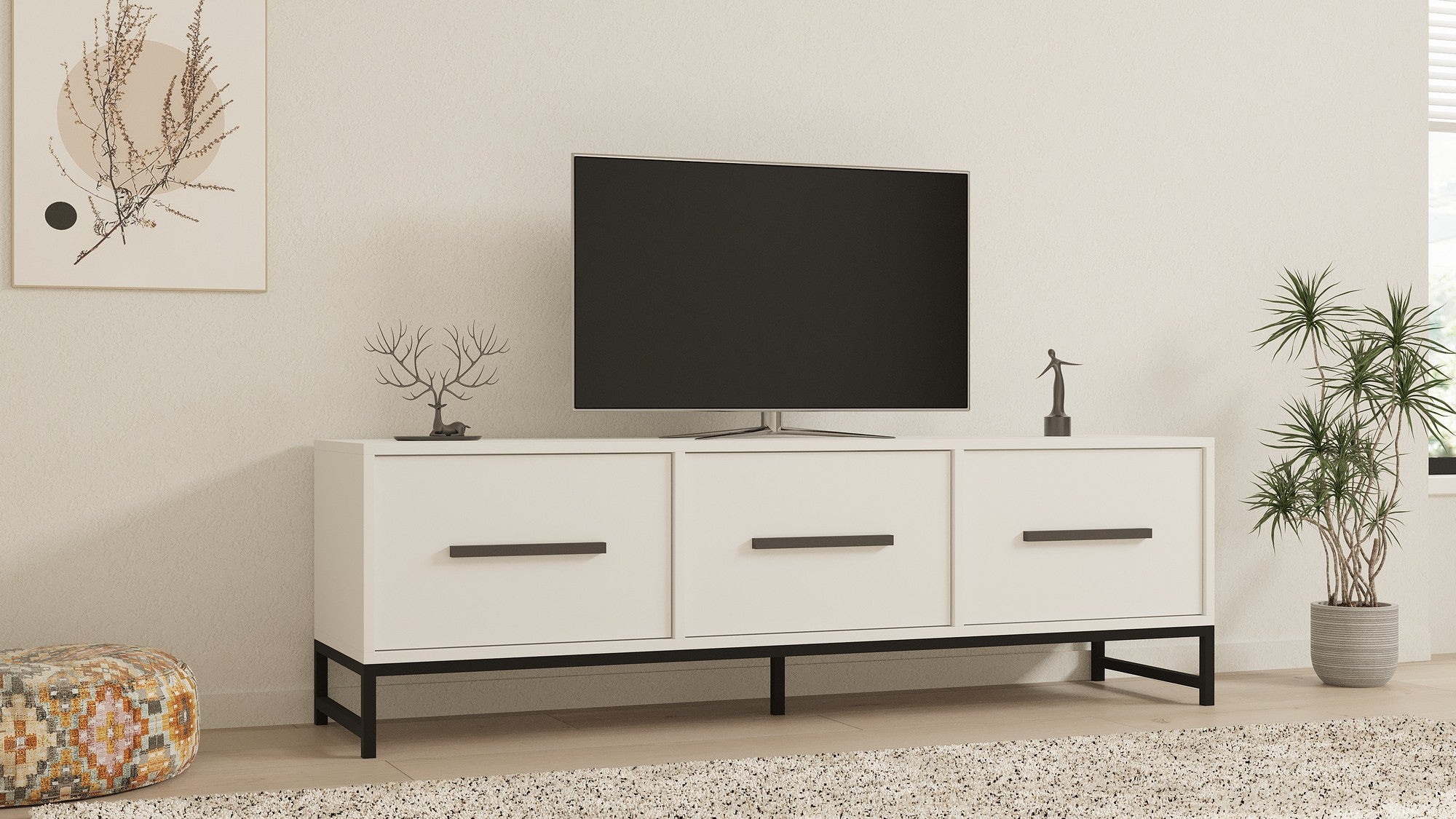 Móvel de TV – 160 cm x 50 cm x 40 cm – Branco – Painéis de partículas revestidos a melamina