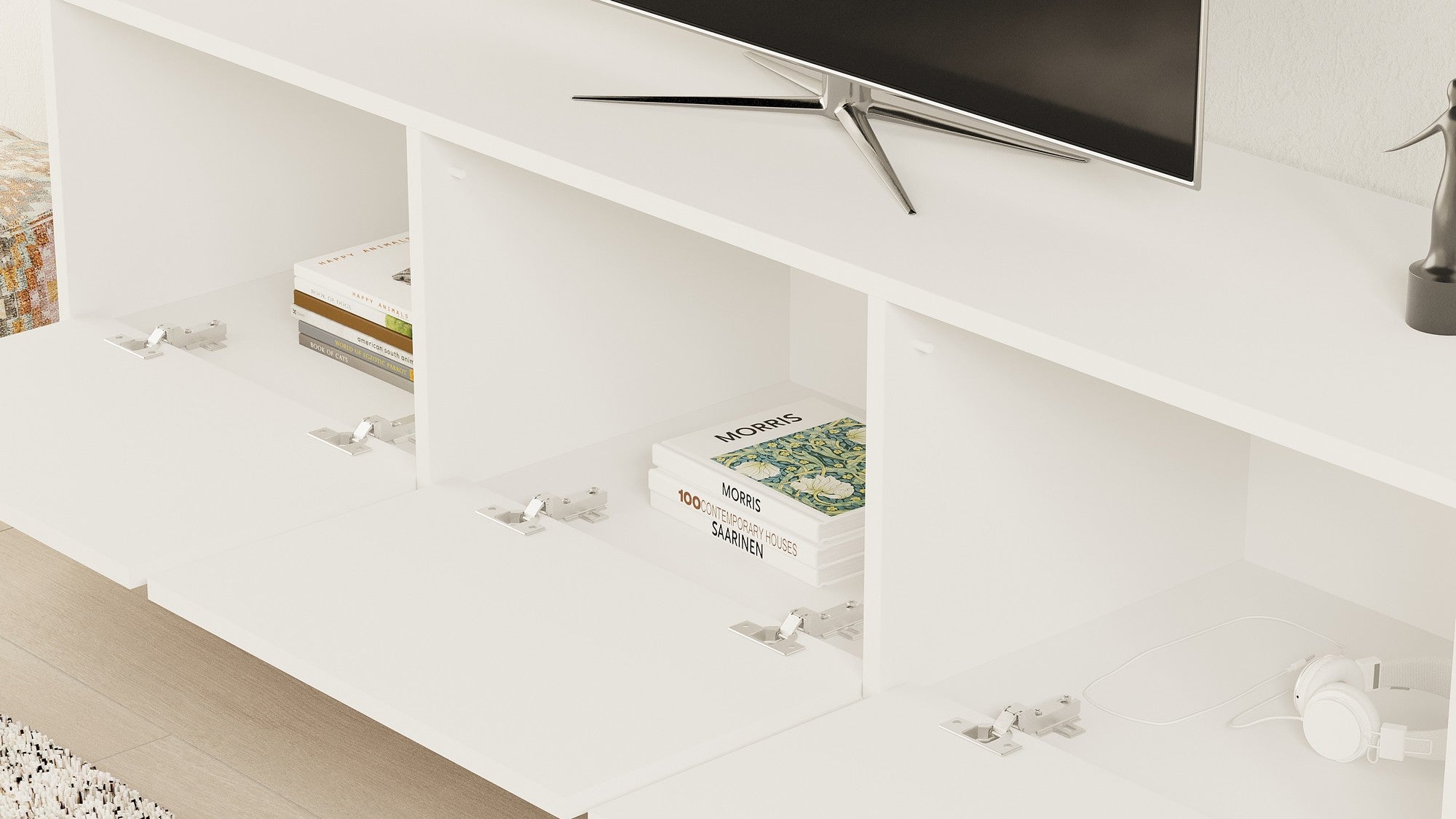 Móvel de TV – 160 cm x 50 cm x 40 cm – Branco – Painéis de partículas revestidos a melamina