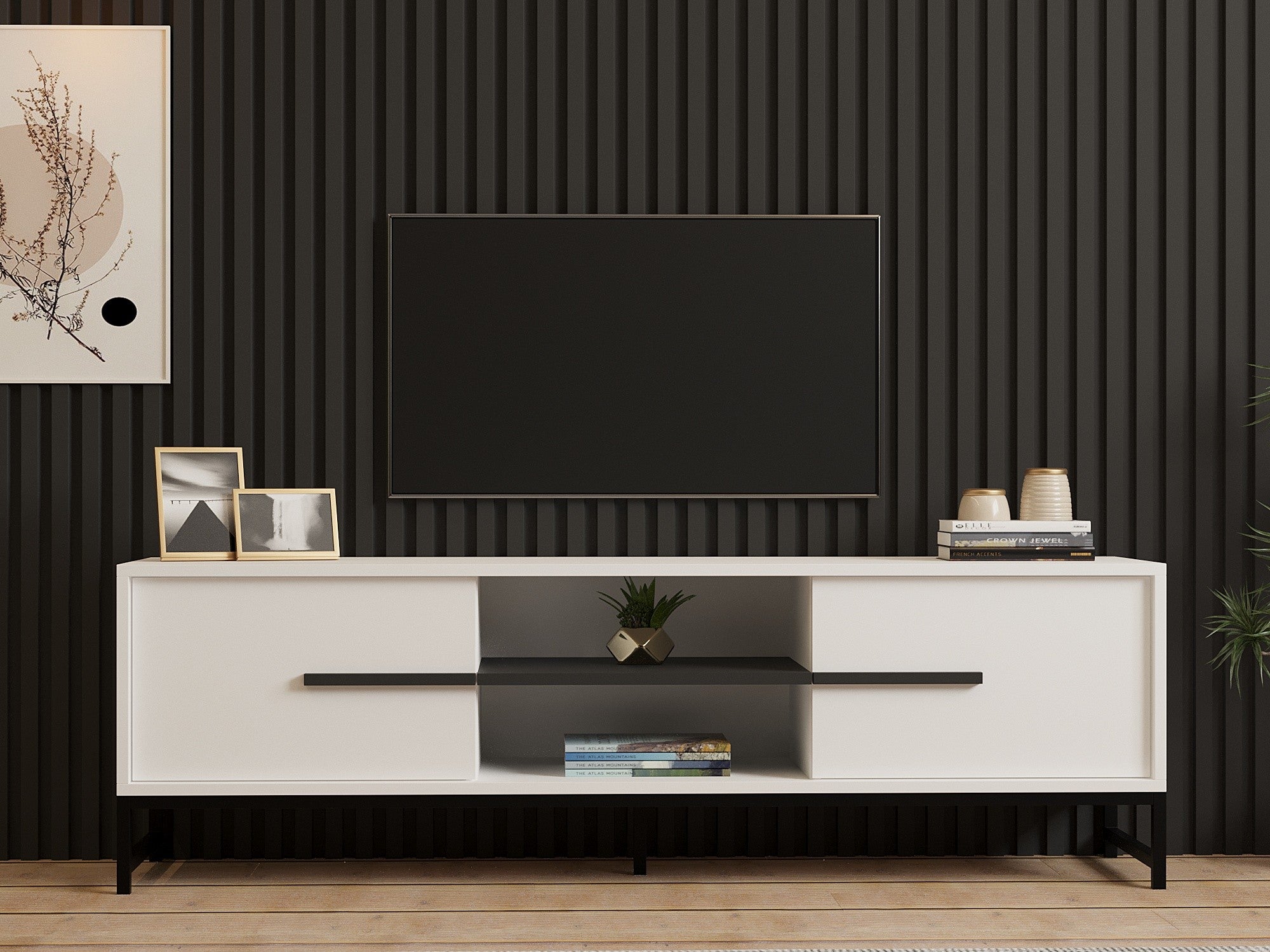 Móvel de TV – 160cm x 50cm x 40cm – Branco – Painel de partículas revestido a melamina