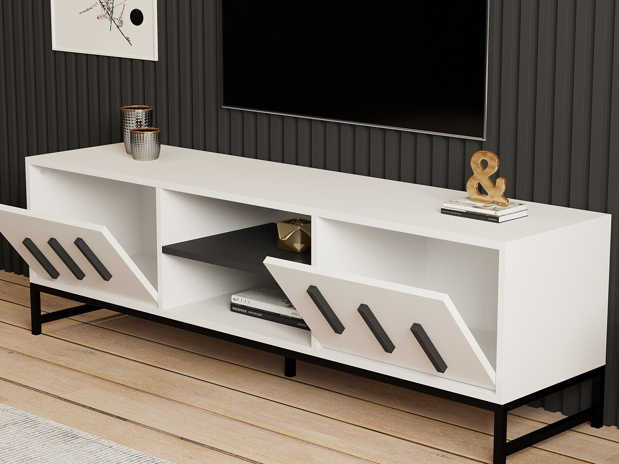 Móvel de TV – 160cm x 50cm x 40cm – Branco – Painéis de partículas revestidos a melamina