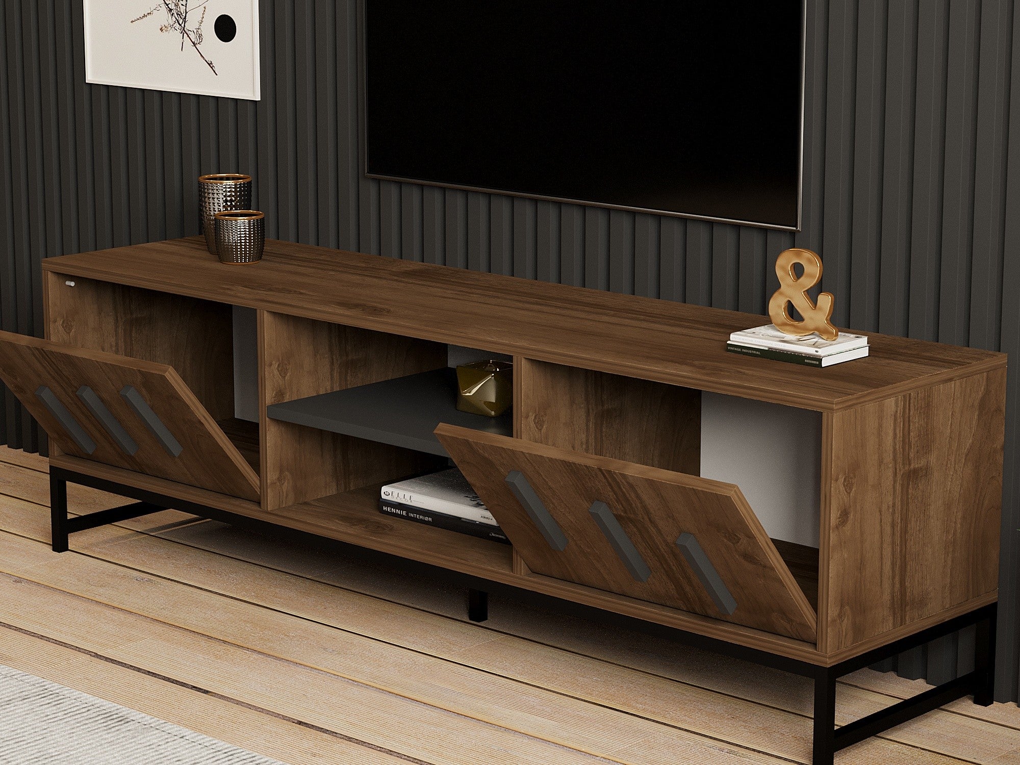 Móvel de TV – 160 cm x 50 cm x 40 cm – nogueira – painel de partículas revestido a melamina