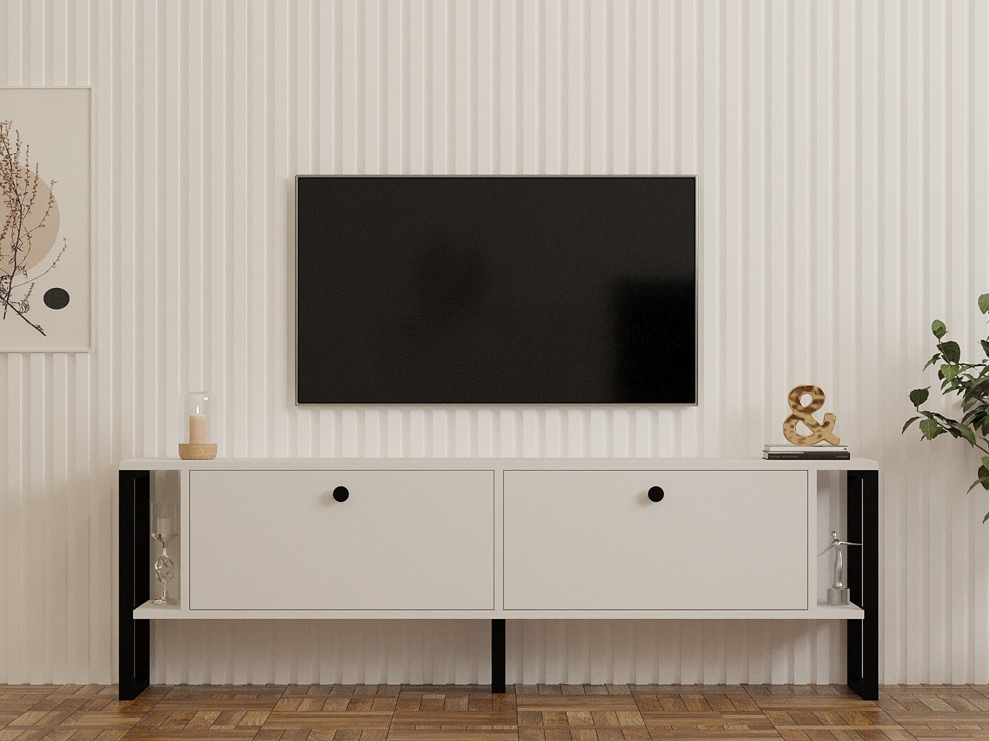 Móvel de TV – 160 cm x 50.4 cm x 24.5 cm – Branco – Painéis de partículas revestidos a melamina