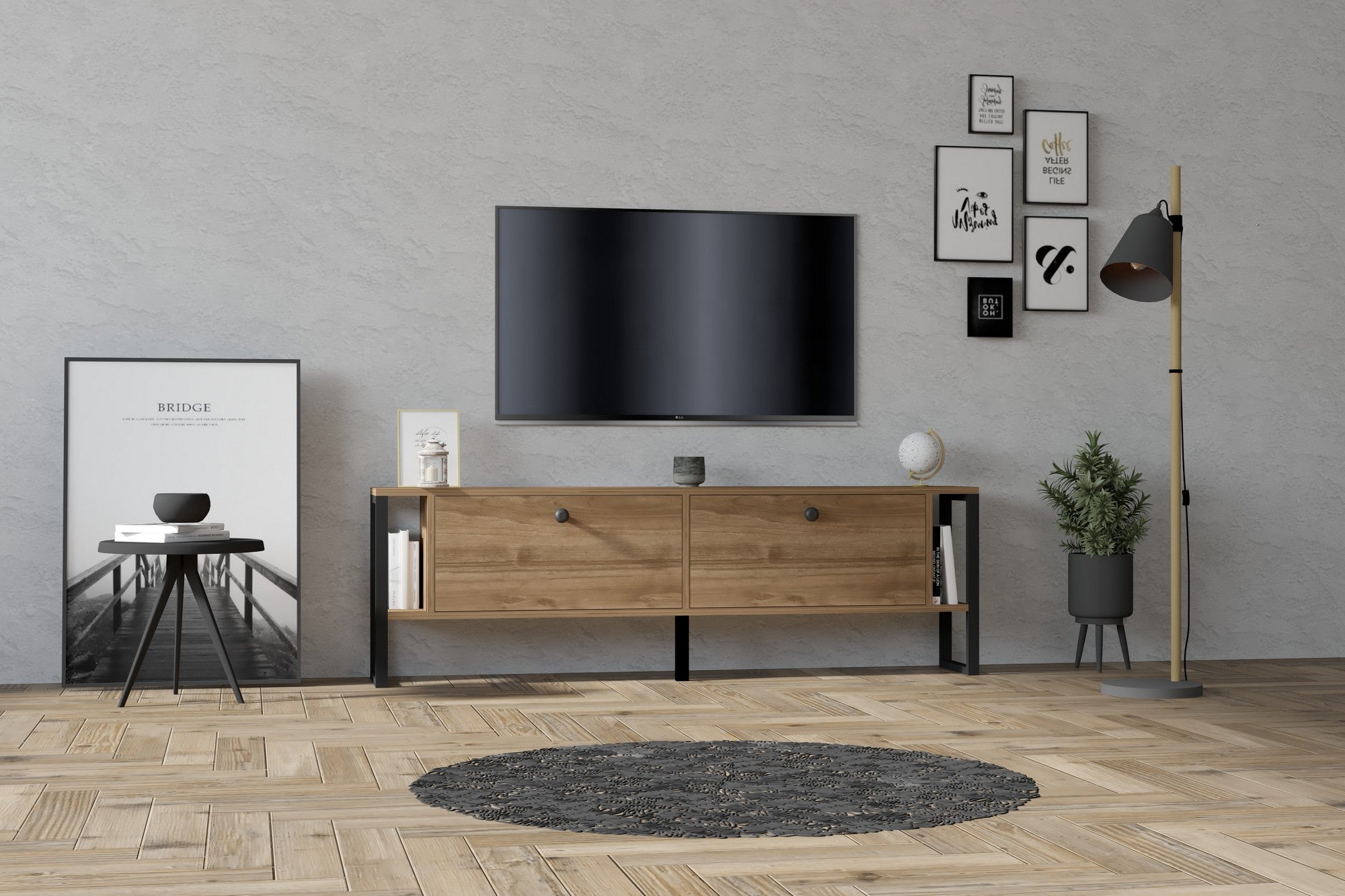 Móvel de TV – 160 cm x 50.4 cm x 24.5 cm – nogueira – painel de partículas revestido a melamina