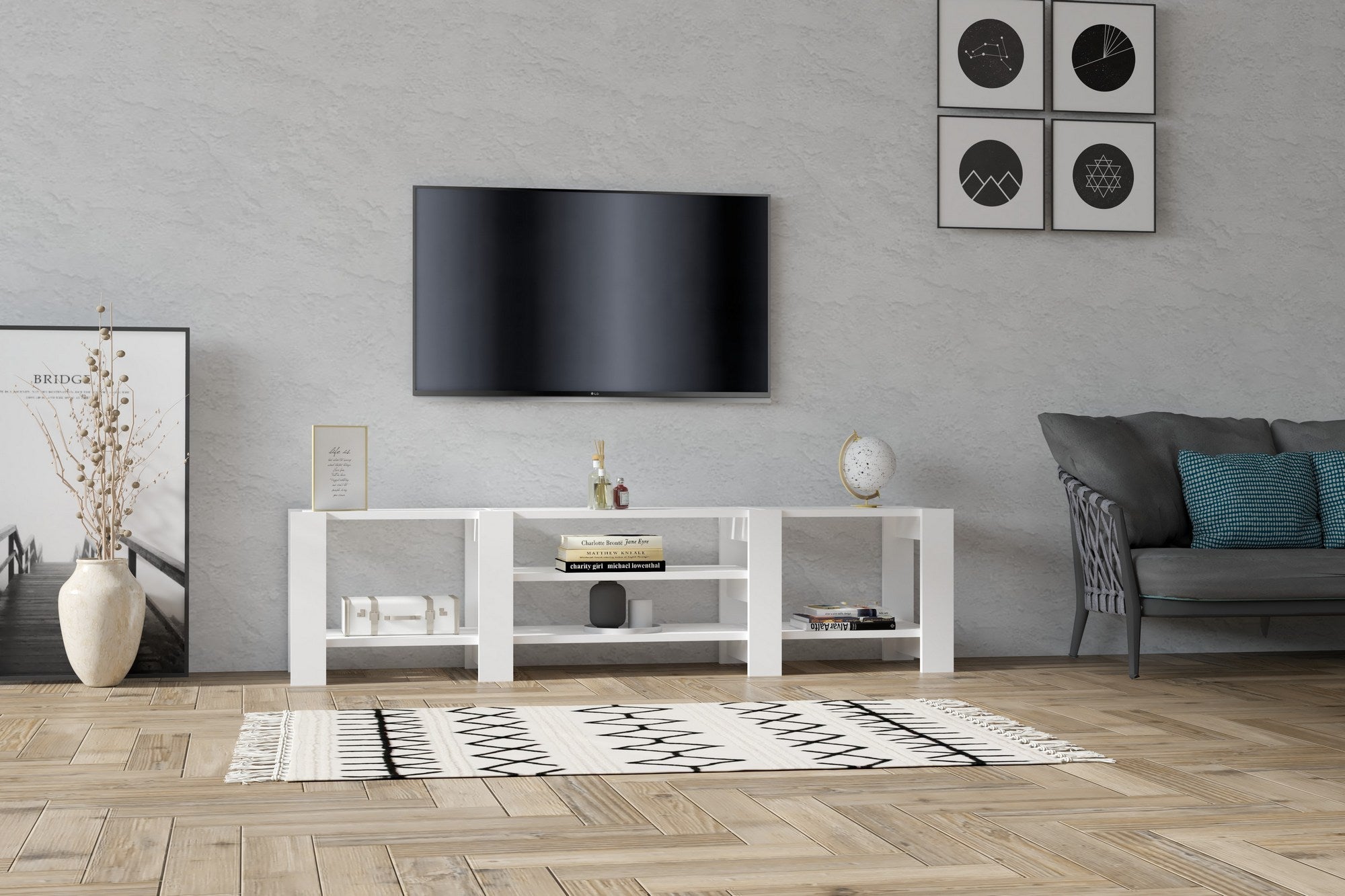 Móvel de TV – 159.8cm x 40cm x 33.6cm – Branco – Painel de partículas revestido a melamina