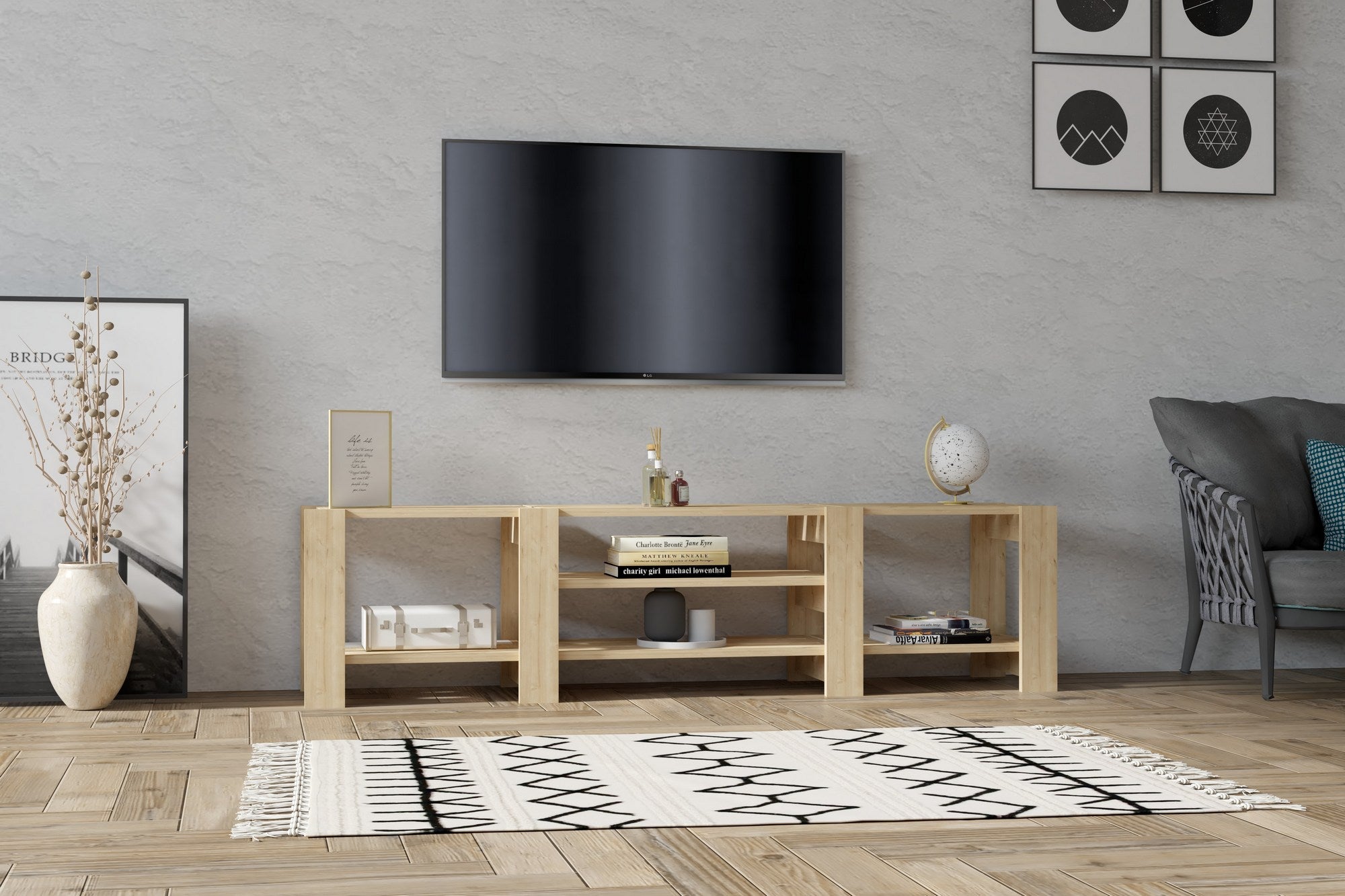 Móvel de TV – 159.8 cm x 40 cm x 33.6 cm – Cor Safira – Painel de partículas revestido a melamina