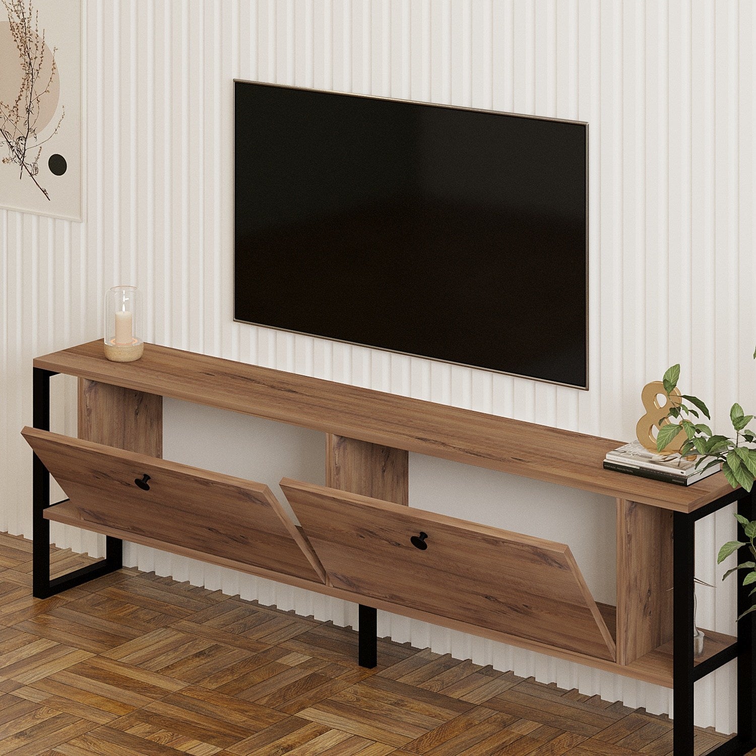 Móvel de TV – 160 cm – Pinho Atlântico – Painéis de partículas revestidos a melamina