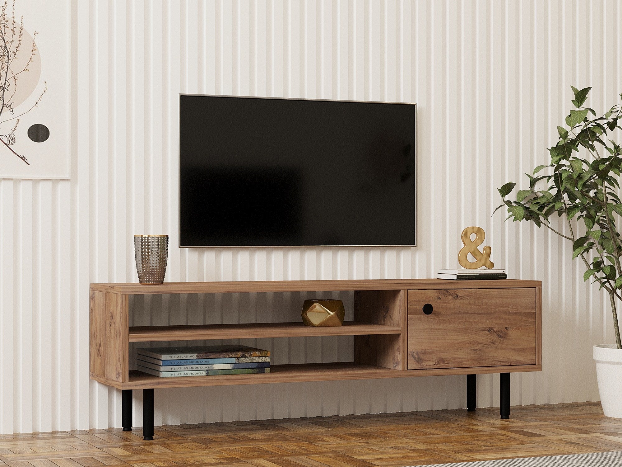 Móvel de TV – 120 x 38 x 30 cm – Pinho Atlântico – Painéis de partículas revestidos a melamina