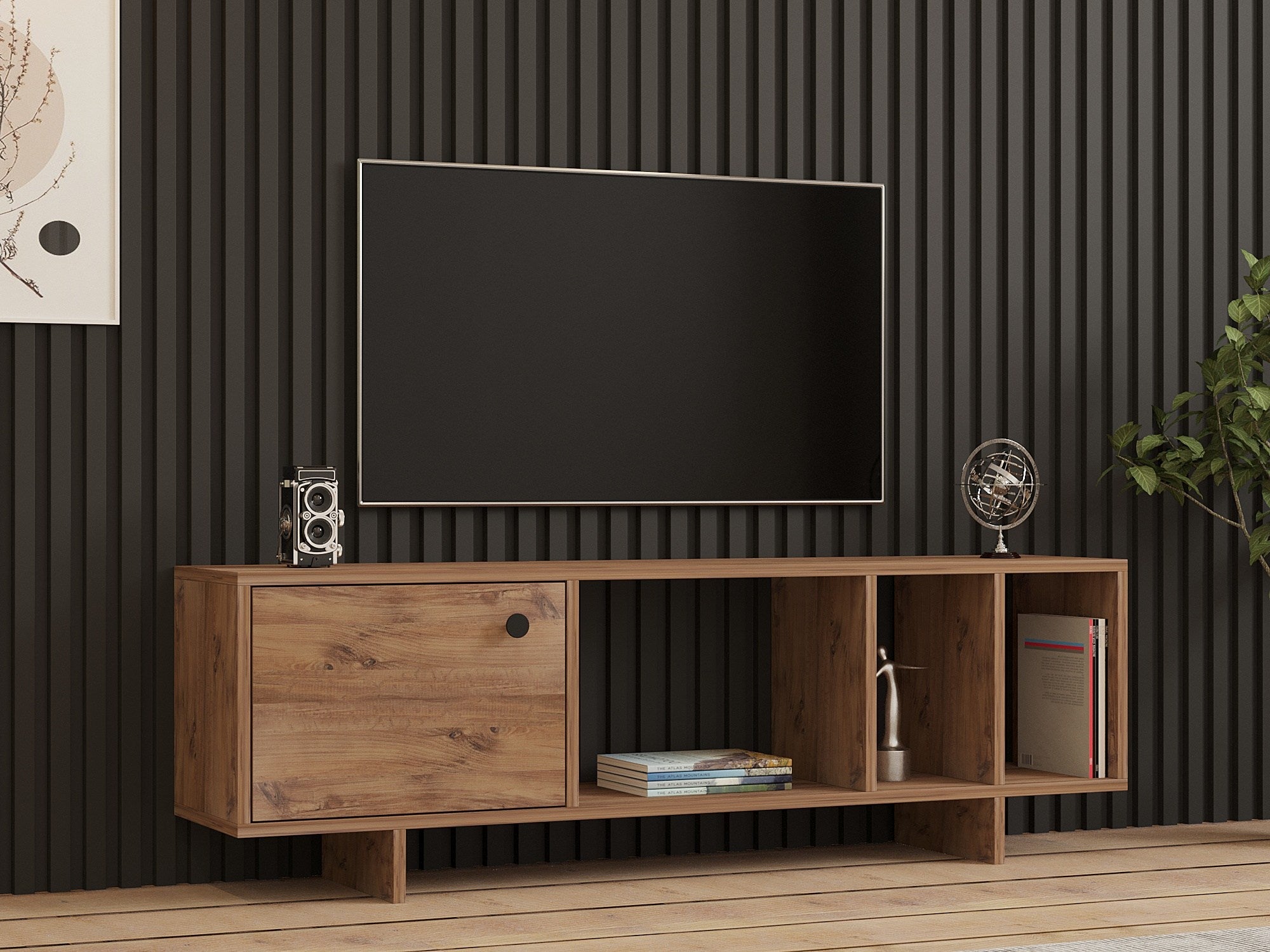 Móvel de TV – 140 cm x 45 cm x 29 cm – Pinho Atlântico – Painel de partículas revestido em melamina
