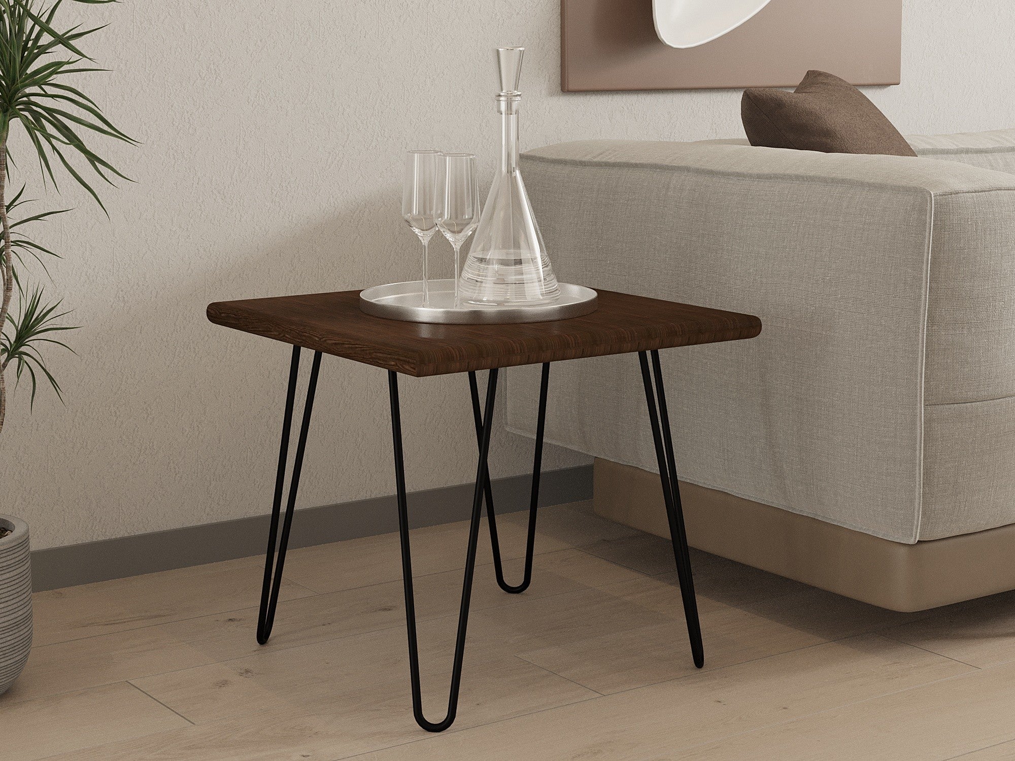 Mesa de Centro – 50cm x 43cm x 50cm – Preto e Nogueira – Madeira de Pinho