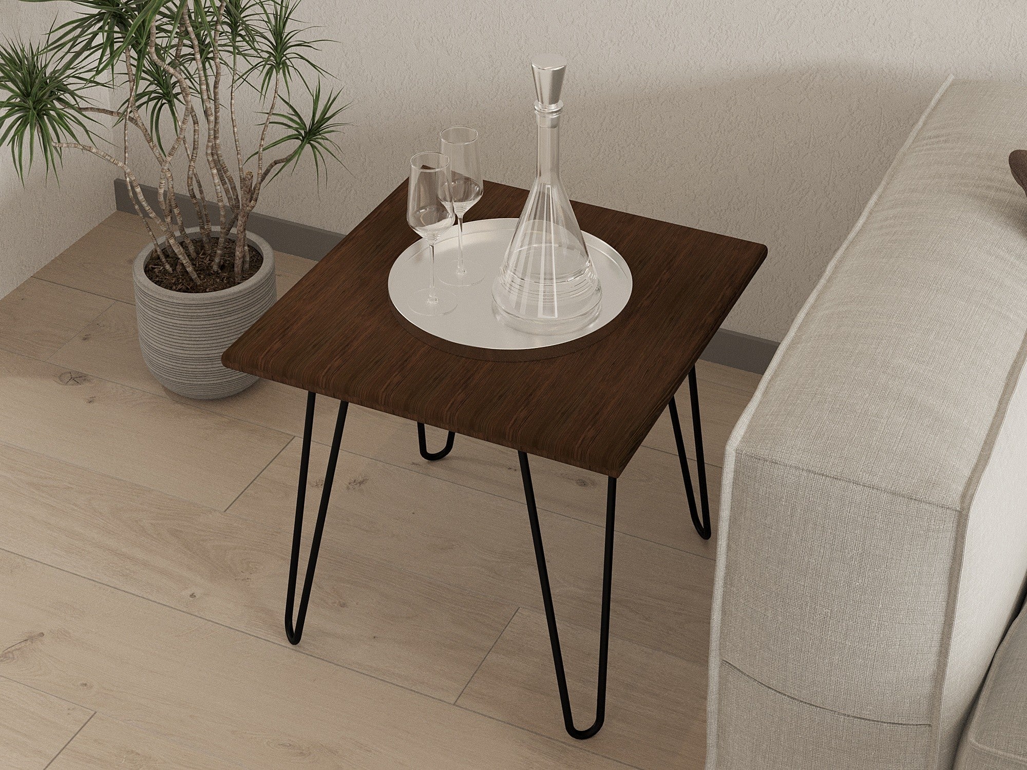 Mesa de Centro – 50cm x 43cm x 50cm – Preto e Nogueira – Madeira de Pinho