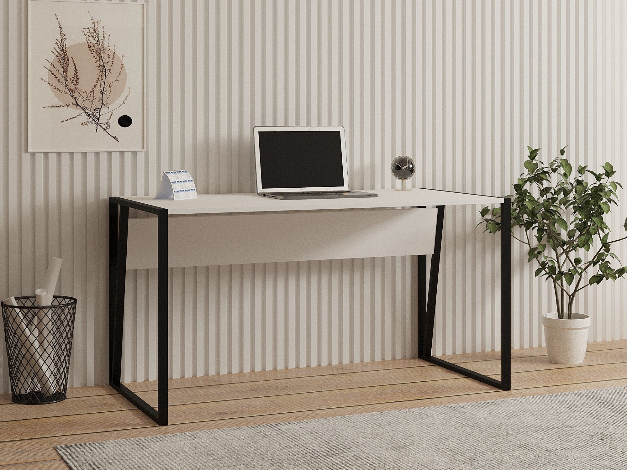 Secretária de Estudo – 140 cm x 74 cm x 70 cm – Branco e Preto – Painel de Partículas e Metal