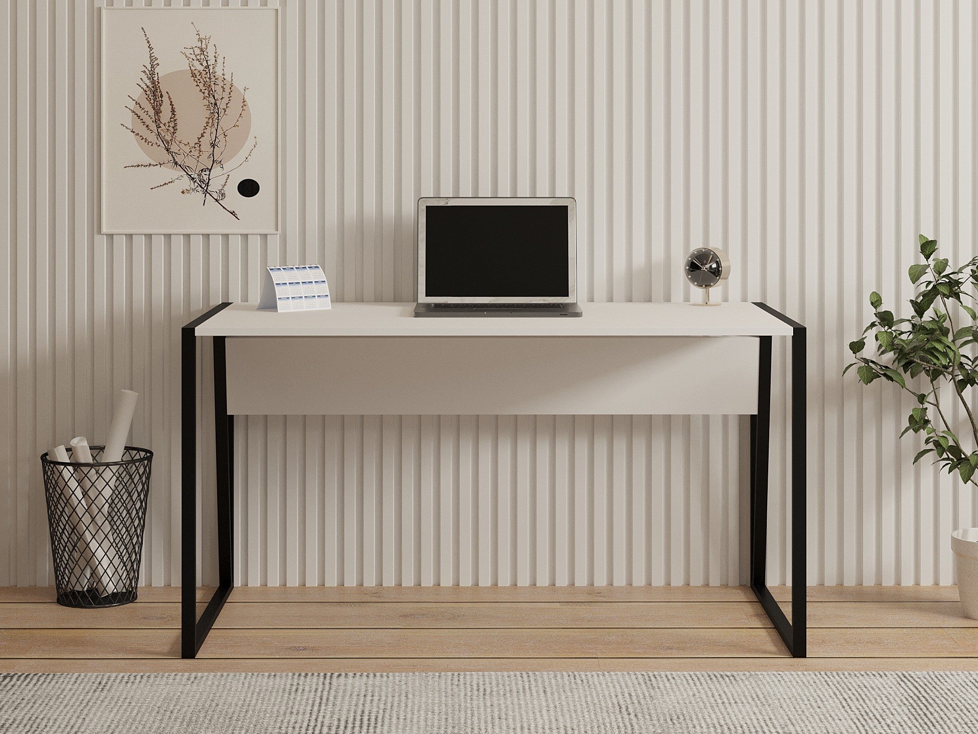 Secretária de Estudo – 140 cm x 74 cm x 70 cm – Branco e Preto – Painel de Partículas e Metal