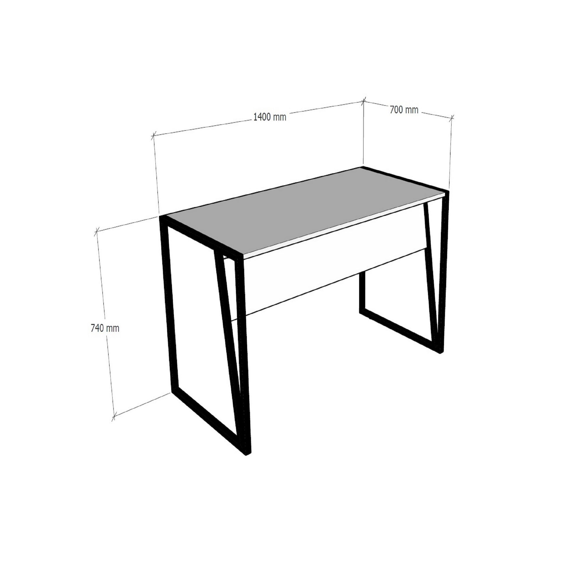 Secretária de Estudo – 140 cm x 74 cm x 70 cm – Branco e Preto – Painel de Partículas e Metal
