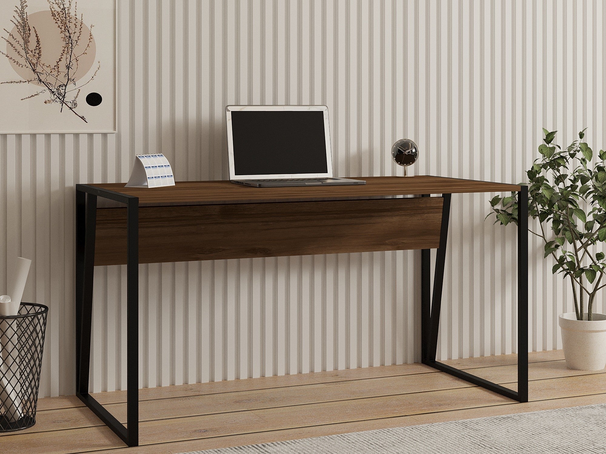Secretária de Estudo – 140 x 74 x 70 cm – Nogueira e Preto – Painel de Partículas e Metal