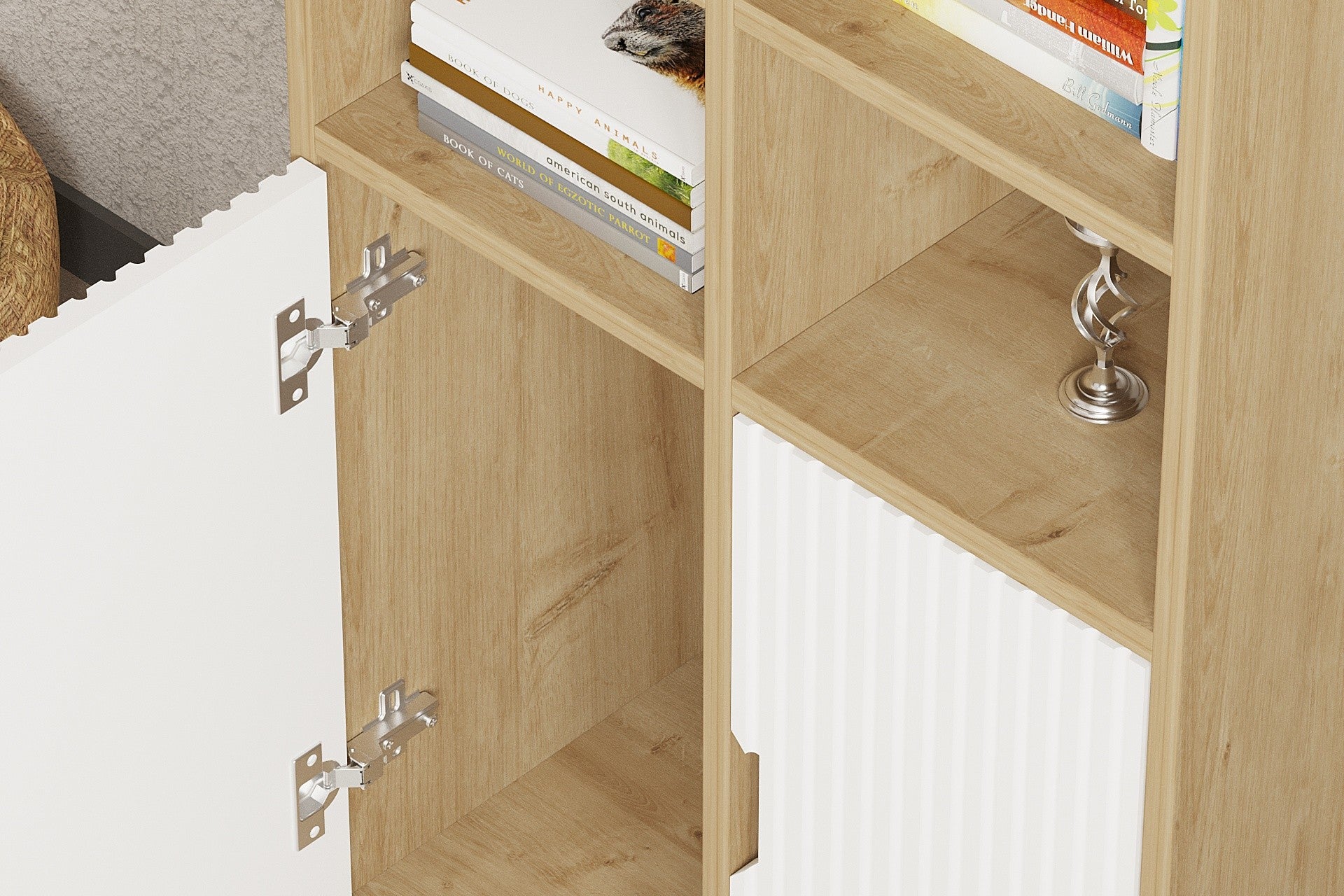 Estante de livros – 58.6 cm x 160 cm x 30 cm – Carvalho Safira e Branco – Painéis de partículas