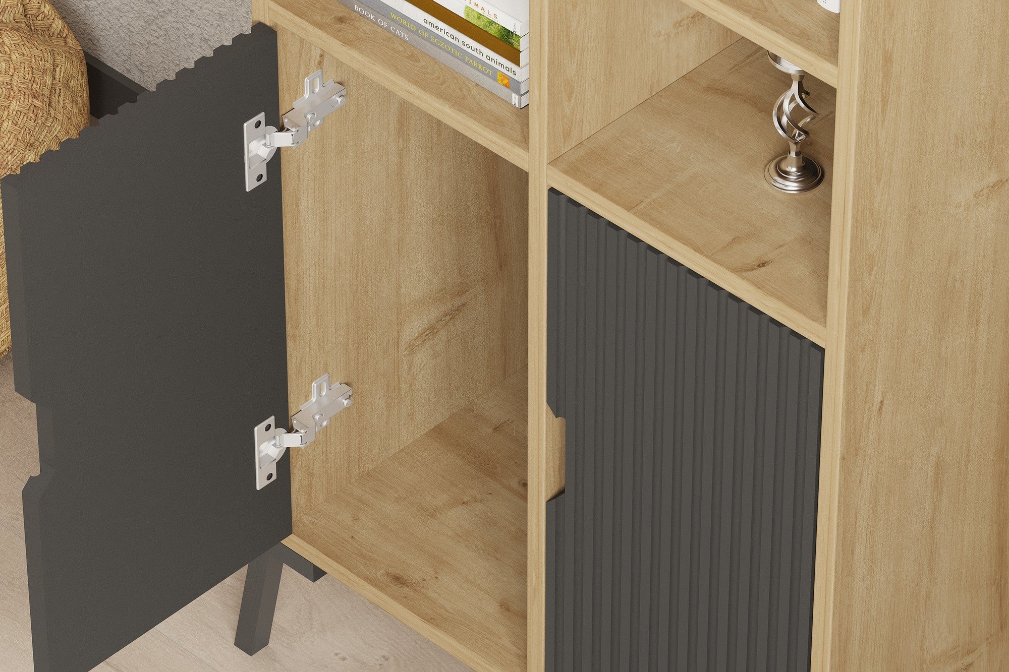 Estante de livros – 58.6cm x 160cm x 30cm – Carvalho Safira e Antracite – Painéis de partículas revestidos a melamina