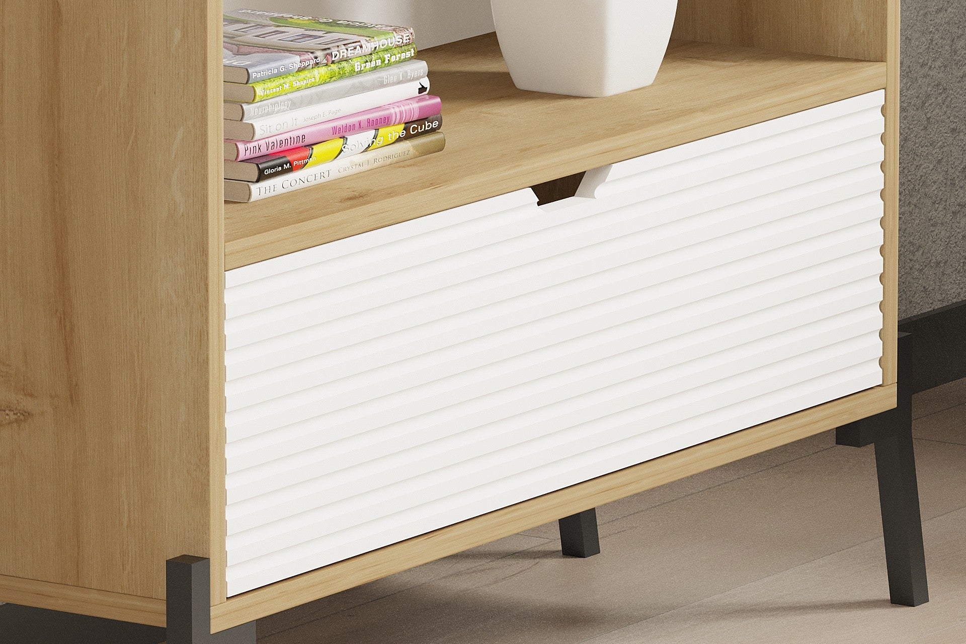 Estante de livros – 83.6cm x 160cm x 30cm – Carvalho Safira e Branco – Painel de partículas e MDF