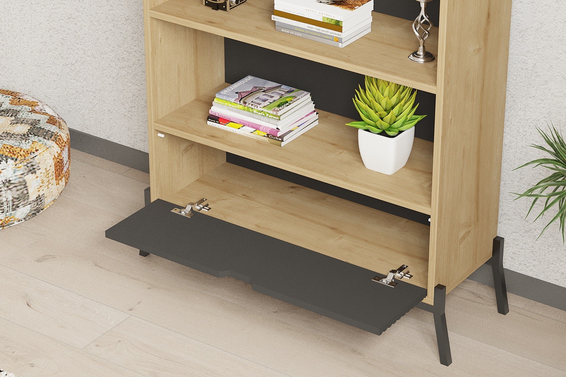 Estante de livros – 160cm x 83.6cm x 30cm – Carvalho Safira e Antracite – Madeira