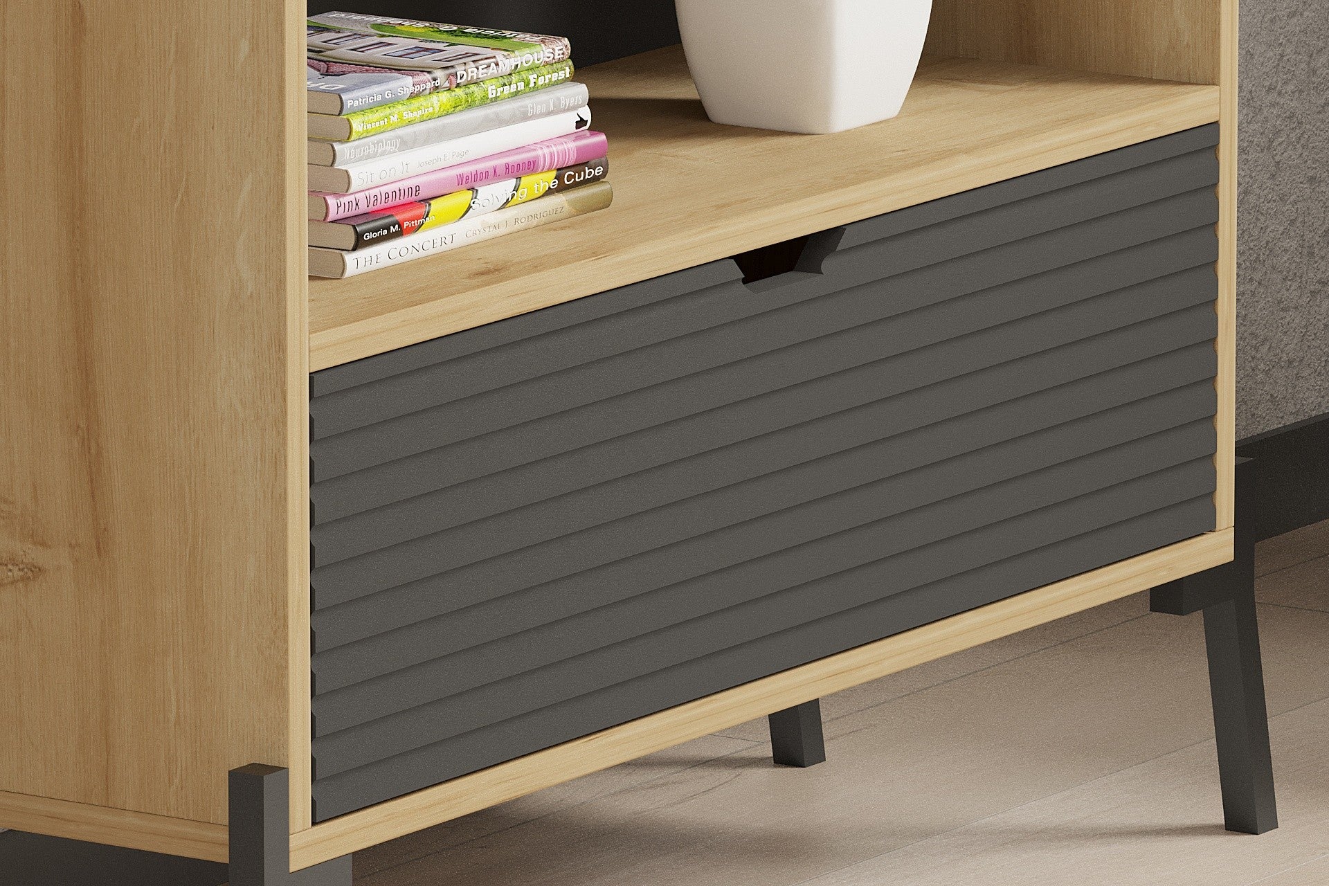 Estante de livros – 160cm x 83.6cm x 30cm – Carvalho Safira e Antracite – Madeira