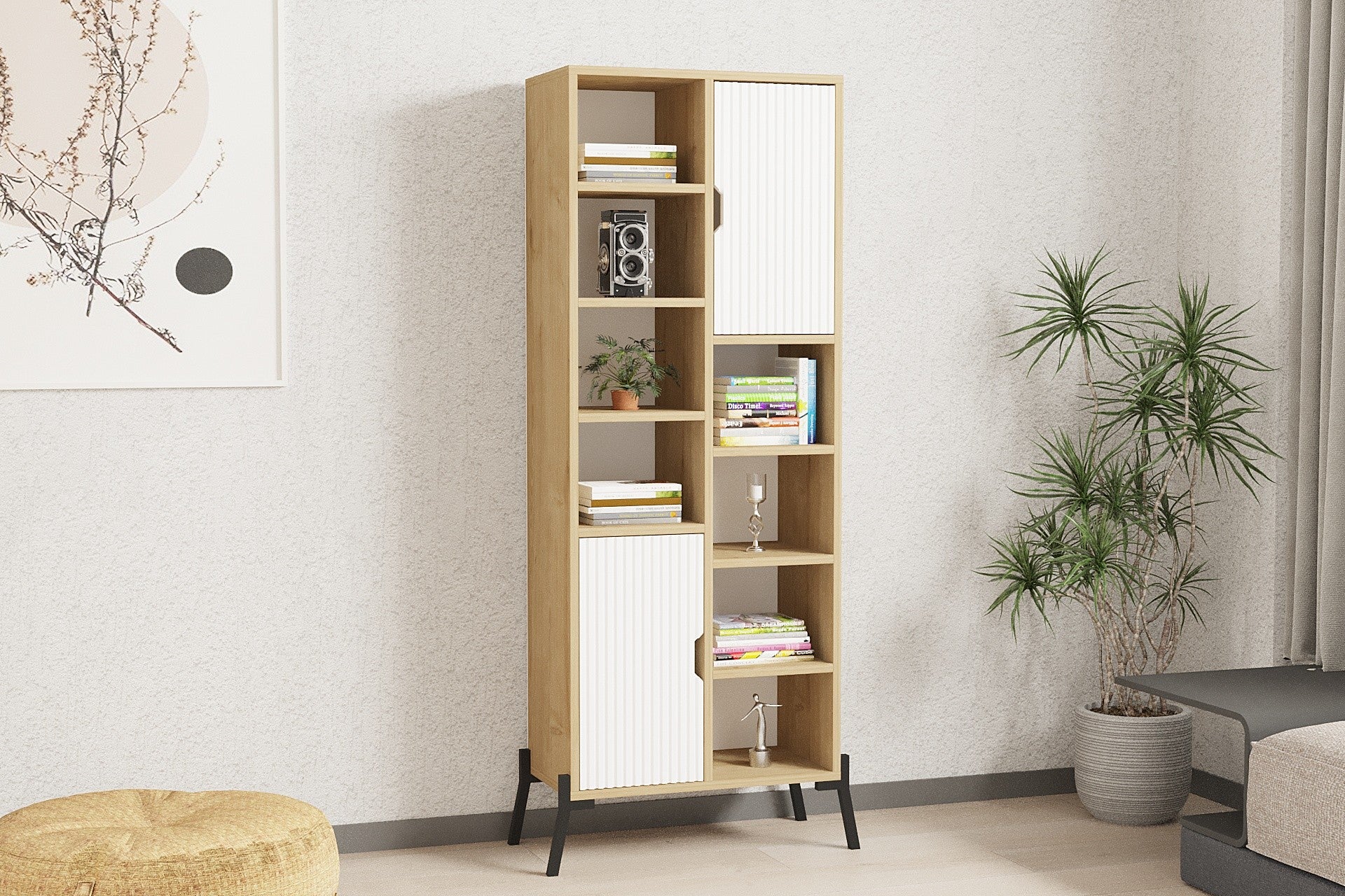 Estante de livros – 58,6 cm x 160 cm x 30 cm – Branco e Carvalho Safira – MDF