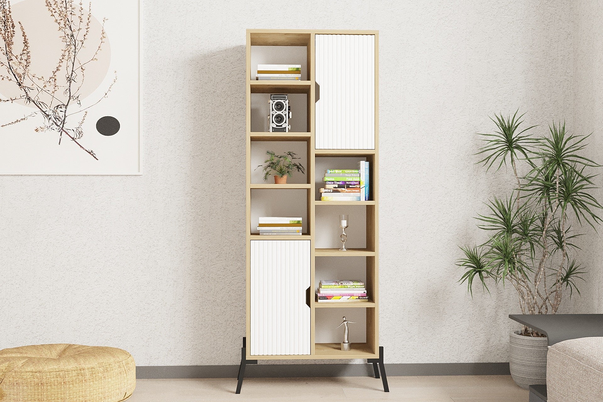 Estante de livros – 58,6 cm x 160 cm x 30 cm – Branco e Carvalho Safira – MDF