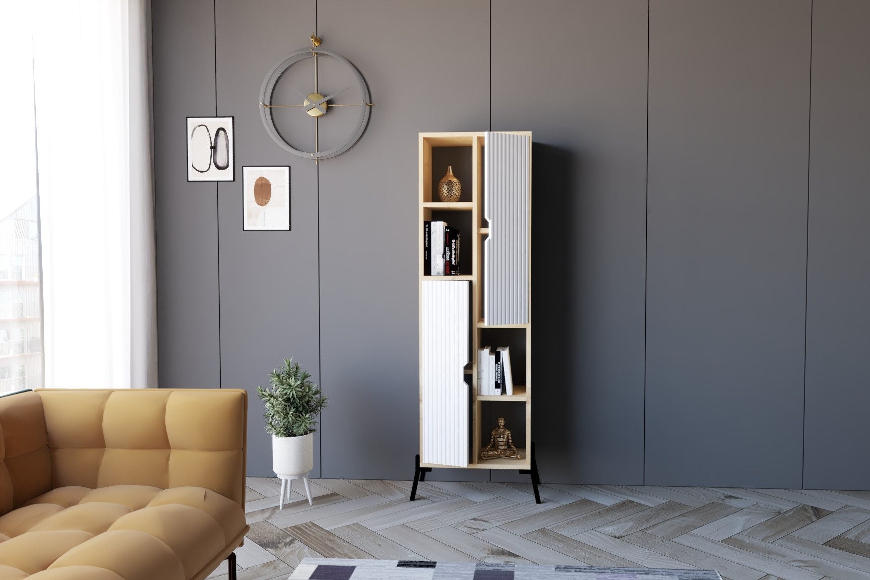 Estante de livros – 48,2cm x 160cm x 30cm – Carvalho Safira e Branco – Painéis de Partículas