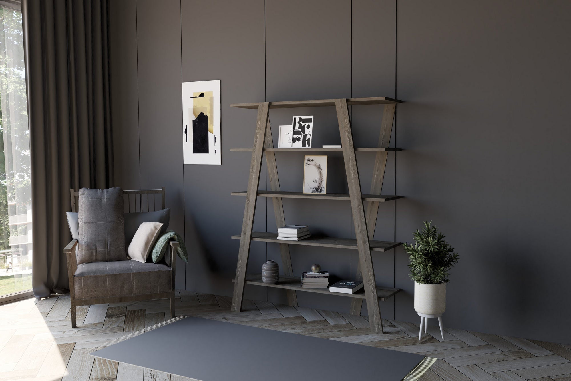 Estante de livros – 120 cm x 150 cm x 25 cm – Preto – Painel de partículas revestido a melamina