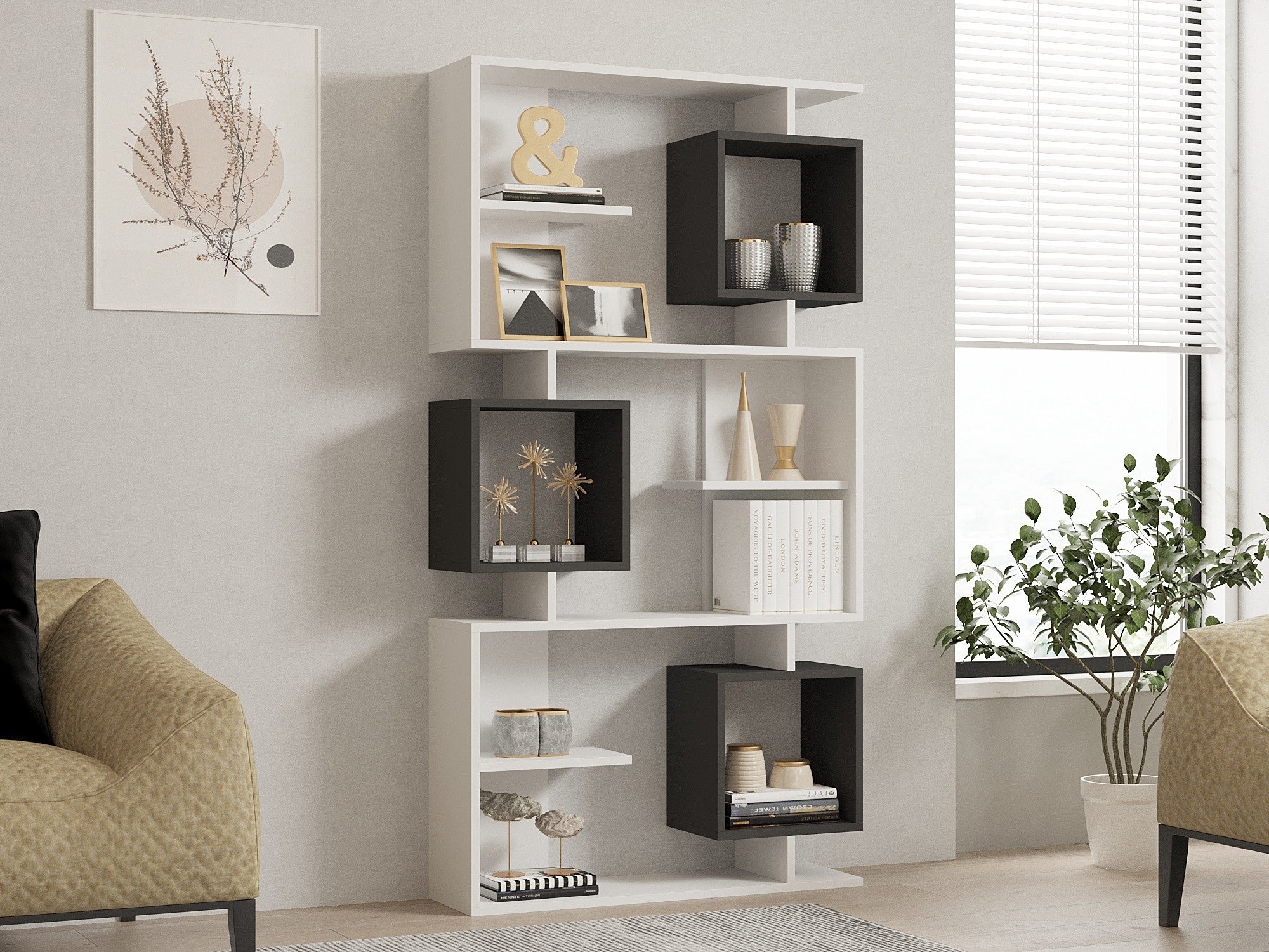 Estante – 90 x 171,9 x 24,6 cm – Branca e Antracite – Painel de partículas revestido de melamina