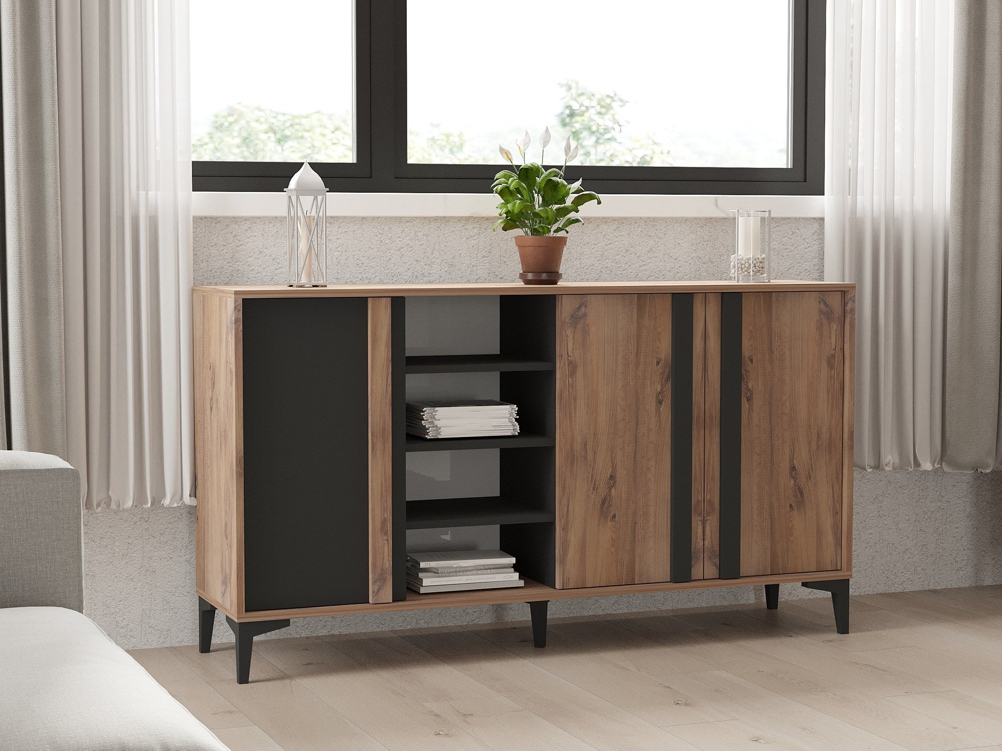 Aparador – 160cm x 90cm x 40cm – Antracite – Painel de partículas revestido a melamina