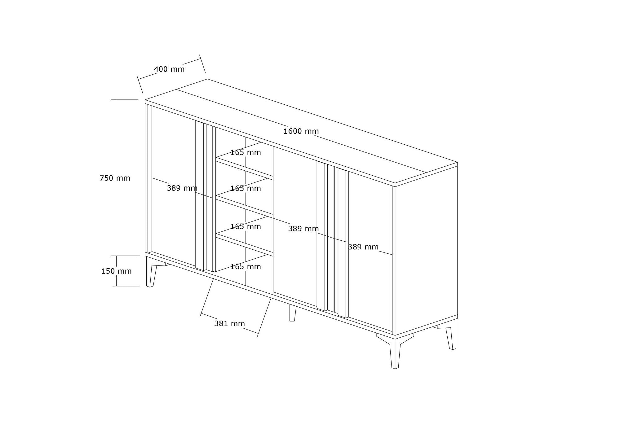 Aparador – 160cm x 90cm x 40cm – Antracite – Painel de partículas revestido a melamina