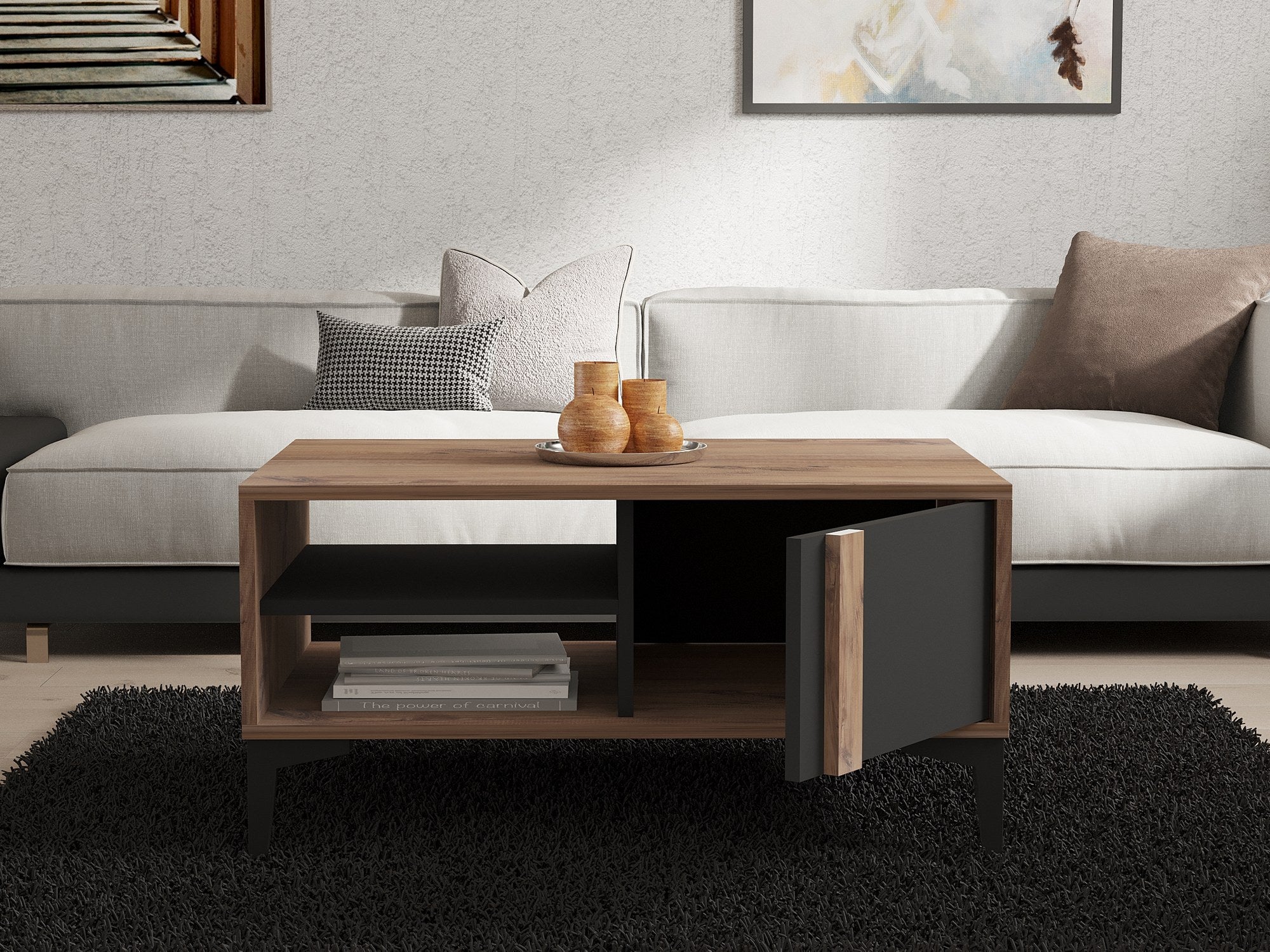 Mesa de Centro – 90 cm x 45 cm x 60 cm – Antracite e Atlântico – Painel de partículas revestido a melamina