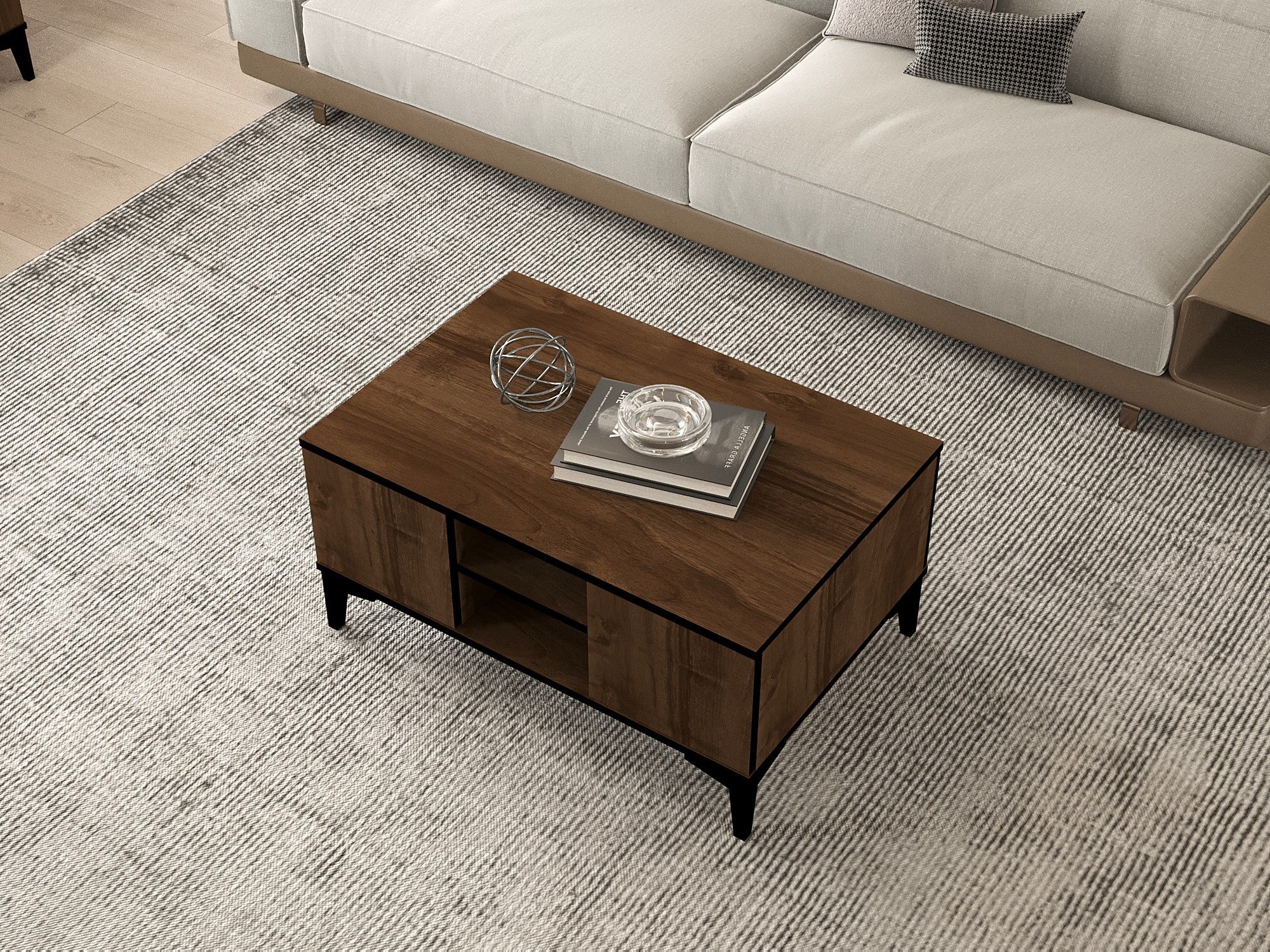 Mesa de Centro – 90 cm x 45 cm x 60 cm – Nogueira e Preto – Painel de partículas