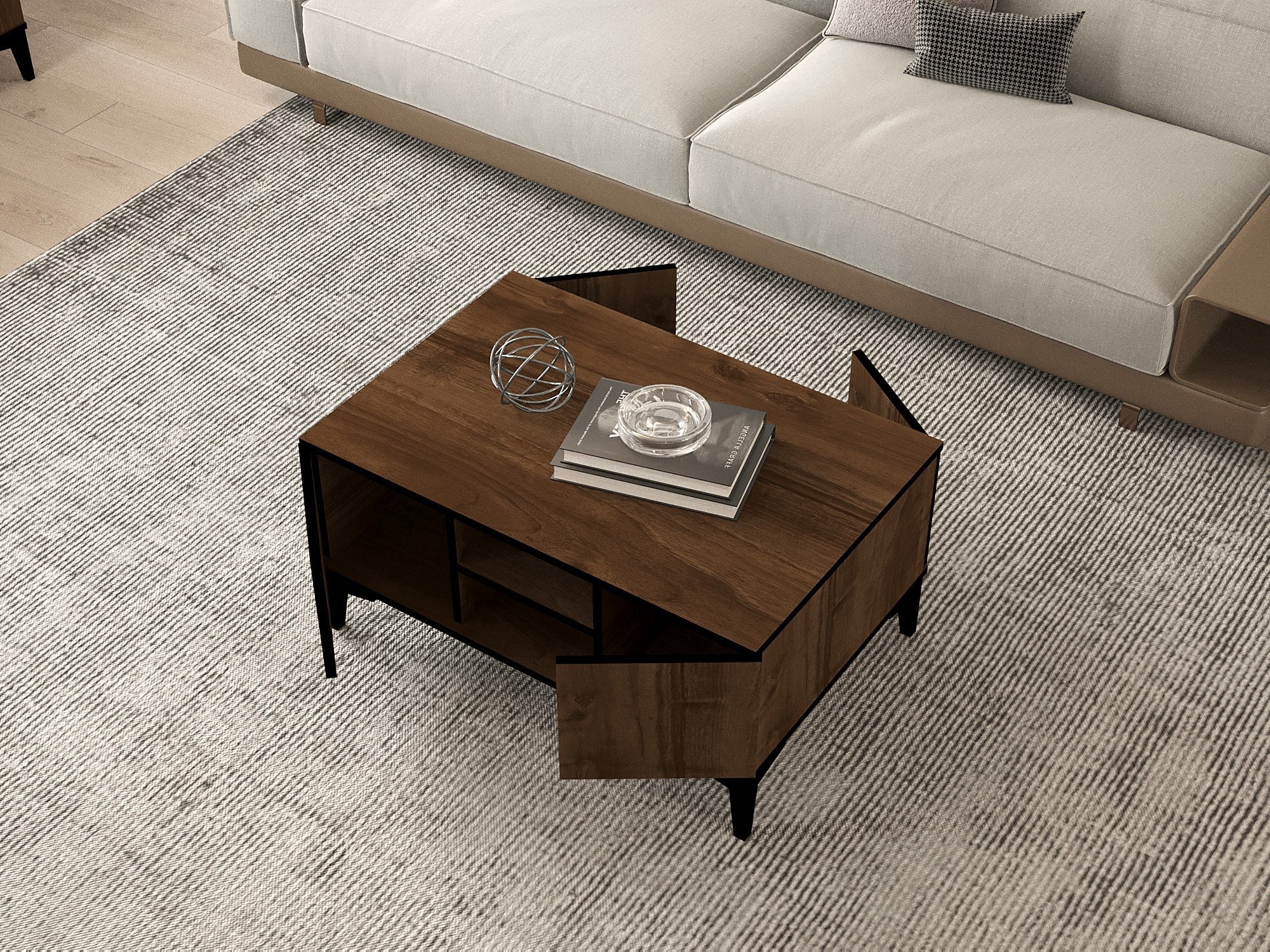 Mesa de Centro – 90 cm x 45 cm x 60 cm – Nogueira e Preto – Painel de partículas